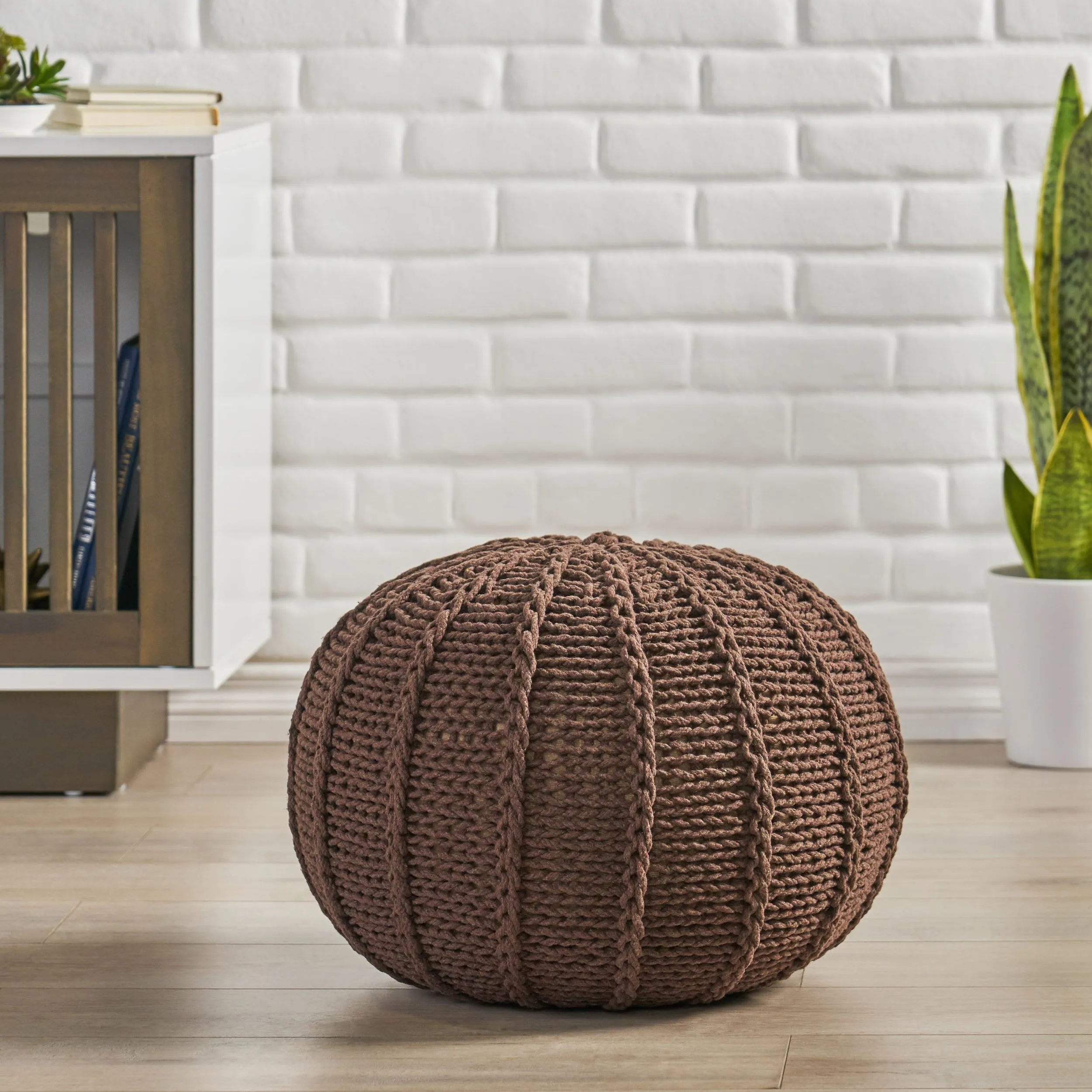 Agatha Modern Knitted Cotton Round Pouf