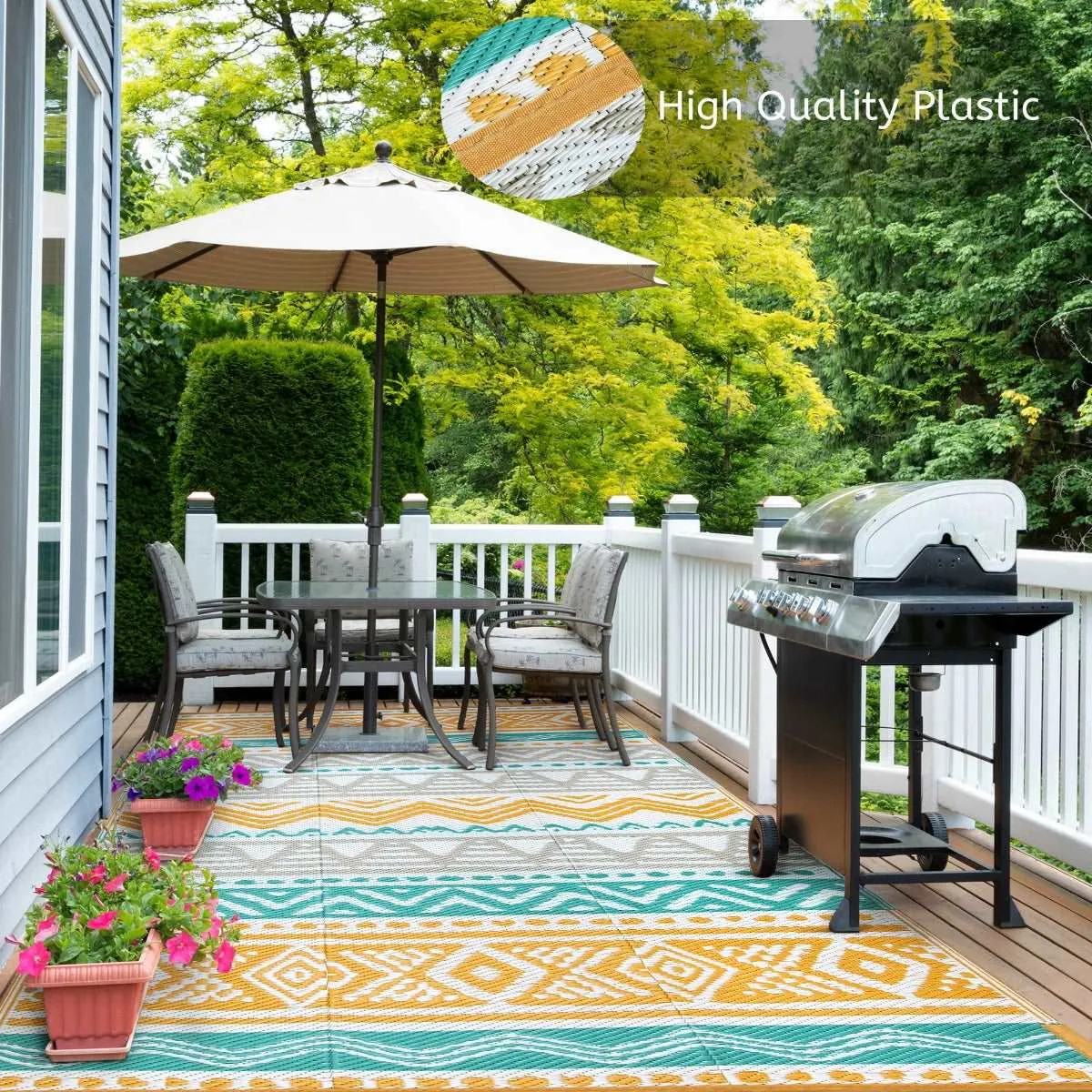 Amoret Waterproof Reversible Colorful Blue/Yellow Outdoor Rug