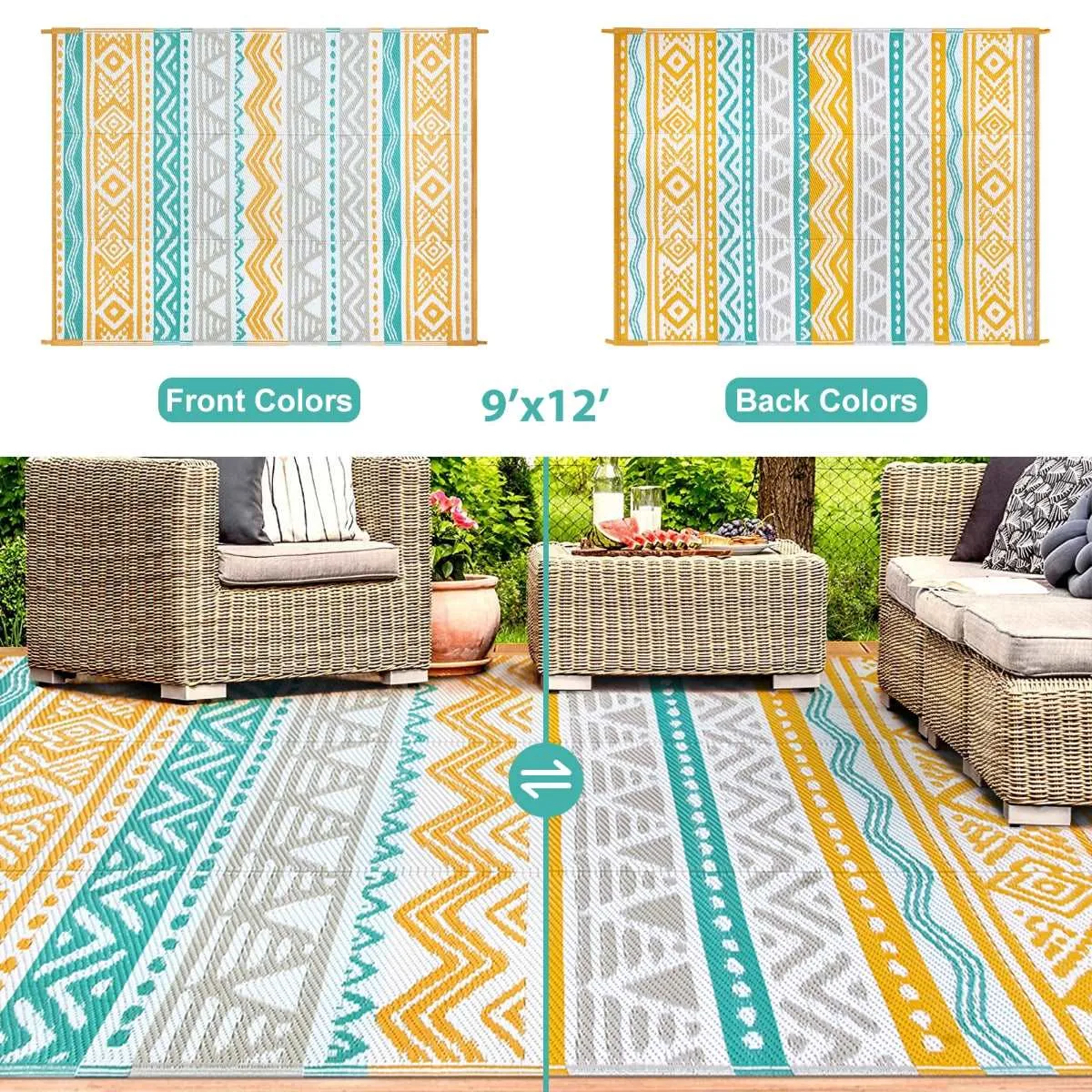 Amoret Waterproof Reversible Colorful Blue/Yellow Outdoor Rug