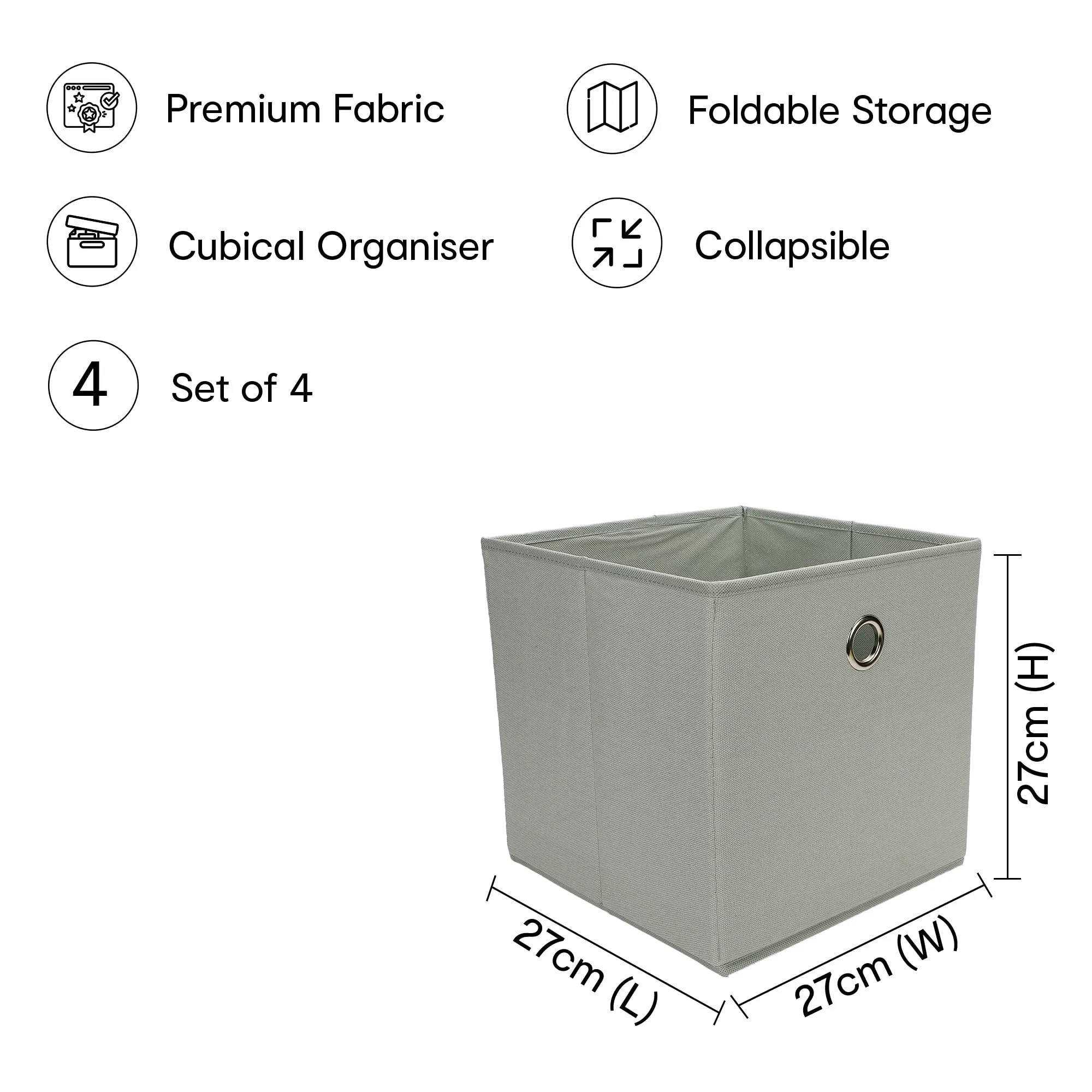 Anko Foldable Storage Cube- Set of 2 | Sturdy Durable Fabric | Strong Eyelets | Sage | Storage Box for Saree, Shirts, Woolens, Books, Toys | 10.6 x 10.6 x 10.6 Inch