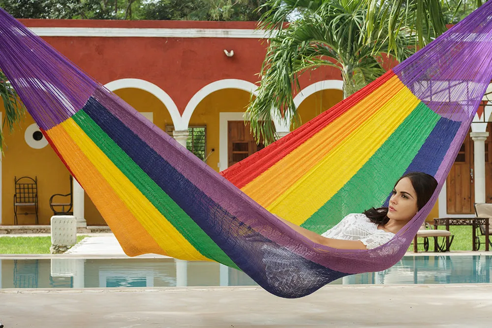 Authentic Mexican Cotton Hammock in Rainbow