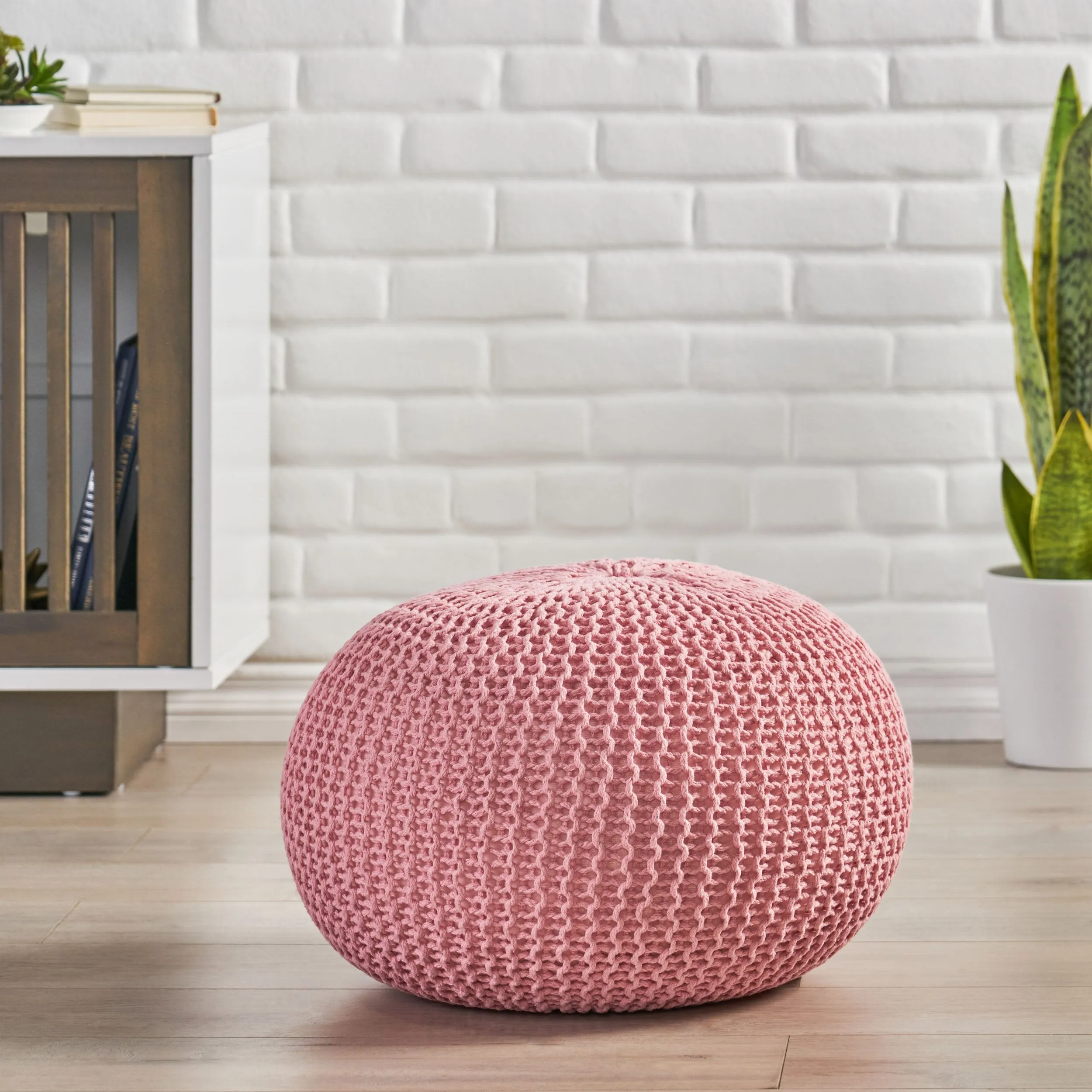 Belle Modern Knitted Cotton Round Pouf