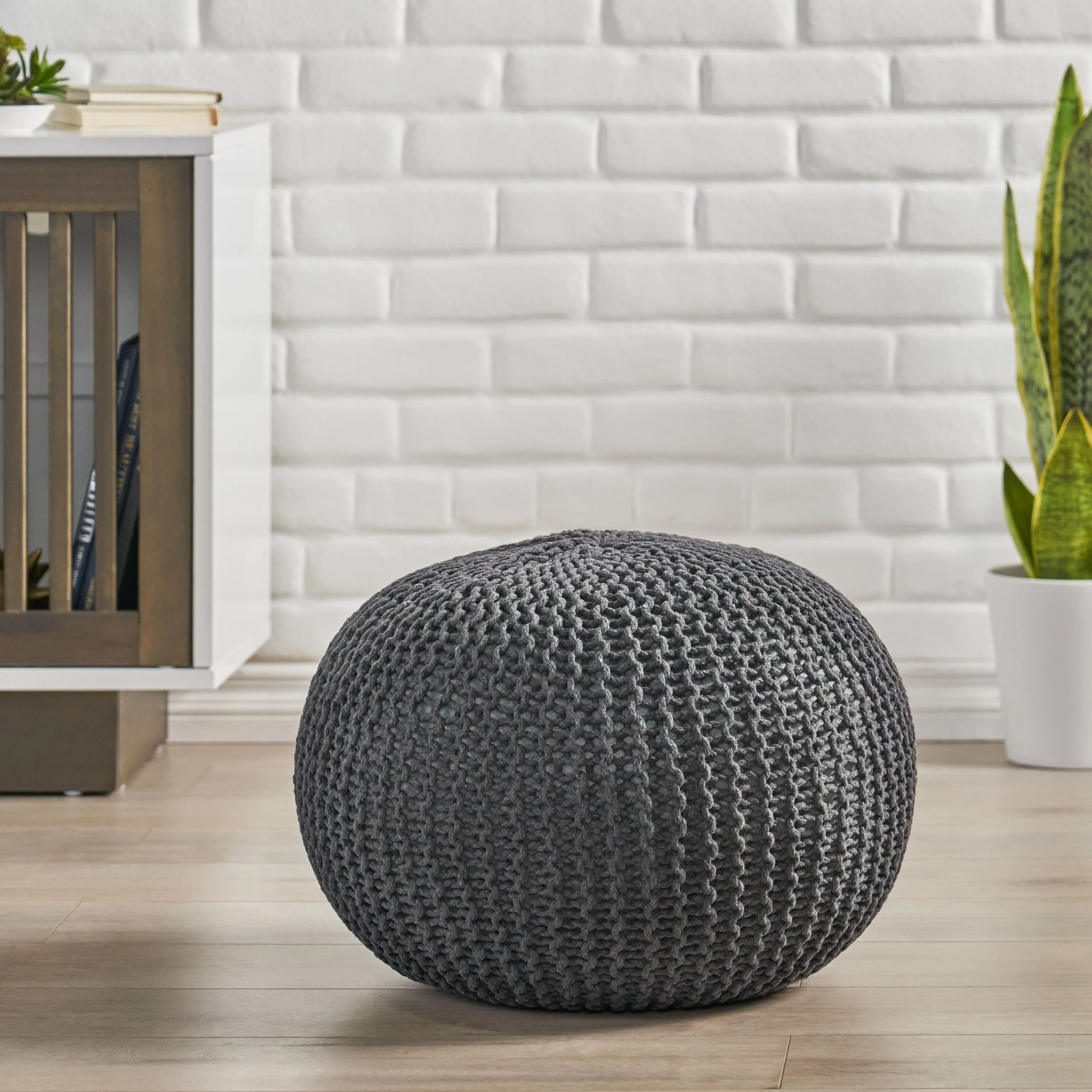 Belle Modern Knitted Cotton Round Pouf