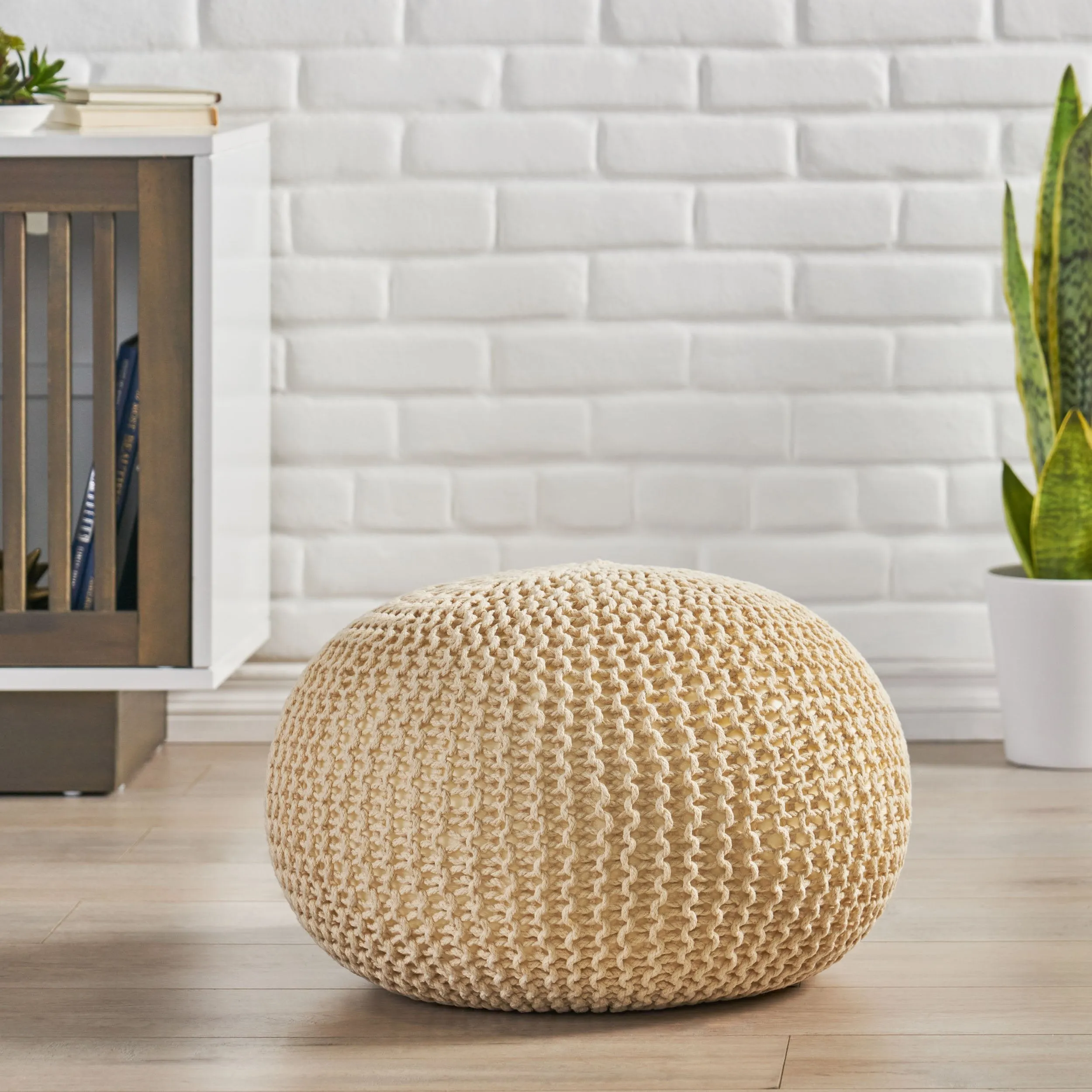 Belle Modern Knitted Cotton Round Pouf