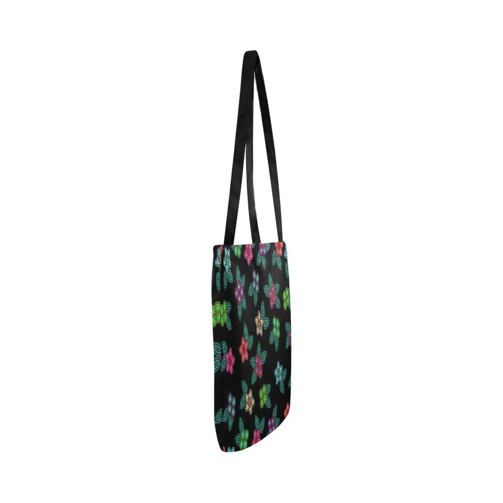 Berry Flowers Black Reusable Shopping Bag (Two sides)