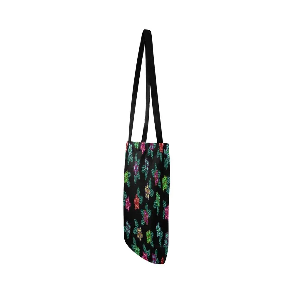 Berry Flowers Black Reusable Shopping Bag (Two sides)