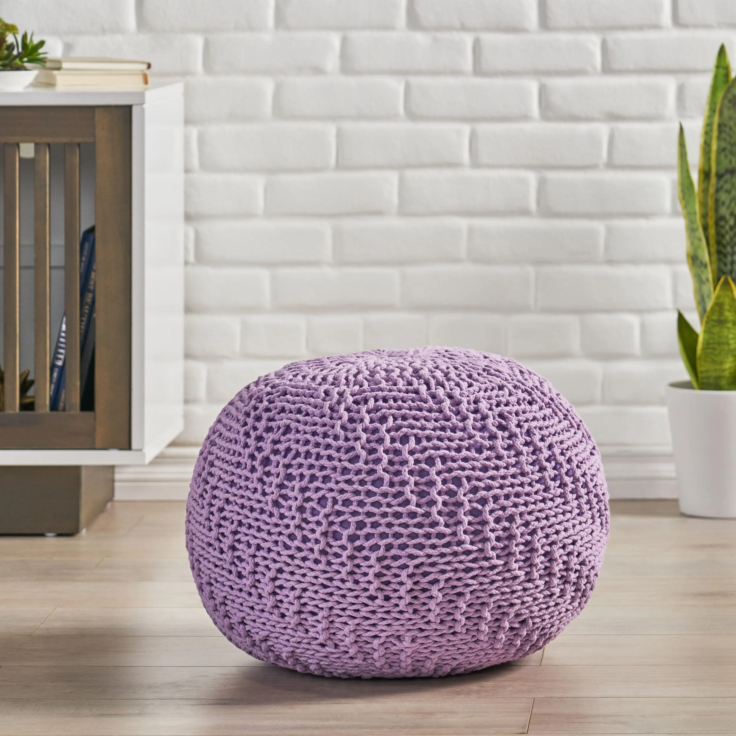 Beryl Modern Knitted Cotton Round Pouf