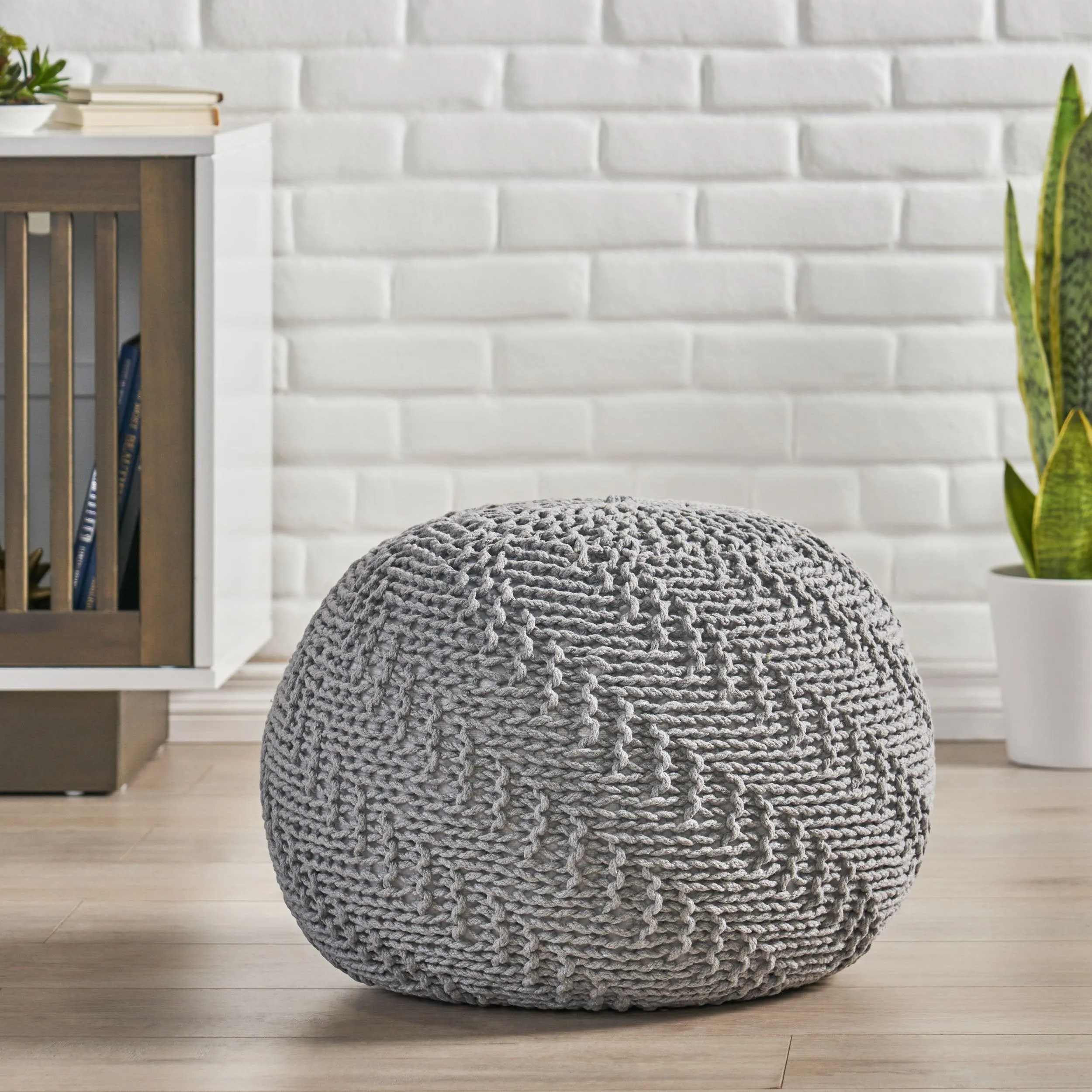 Beryl Modern Knitted Cotton Round Pouf