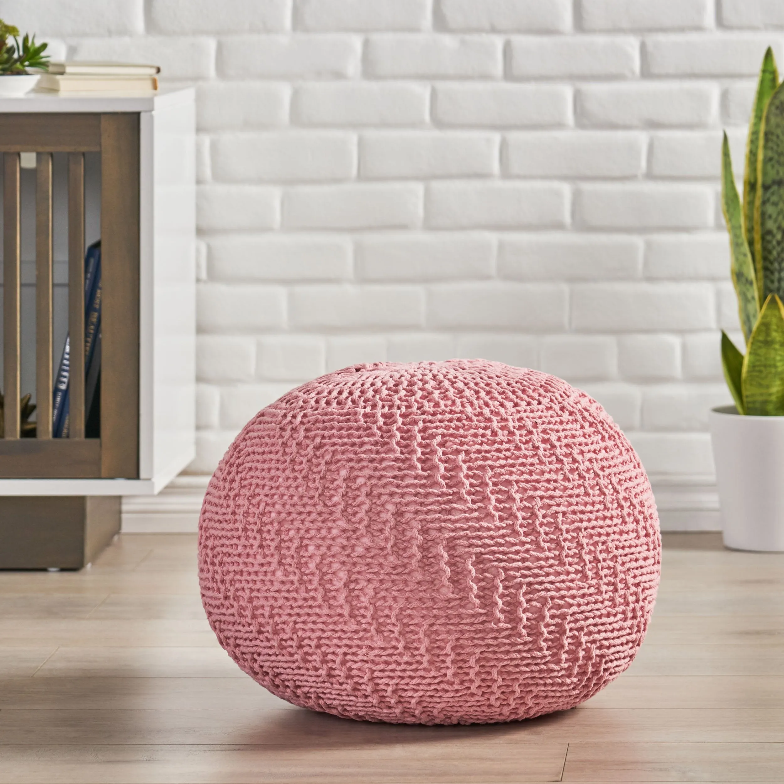 Beryl Modern Knitted Cotton Round Pouf