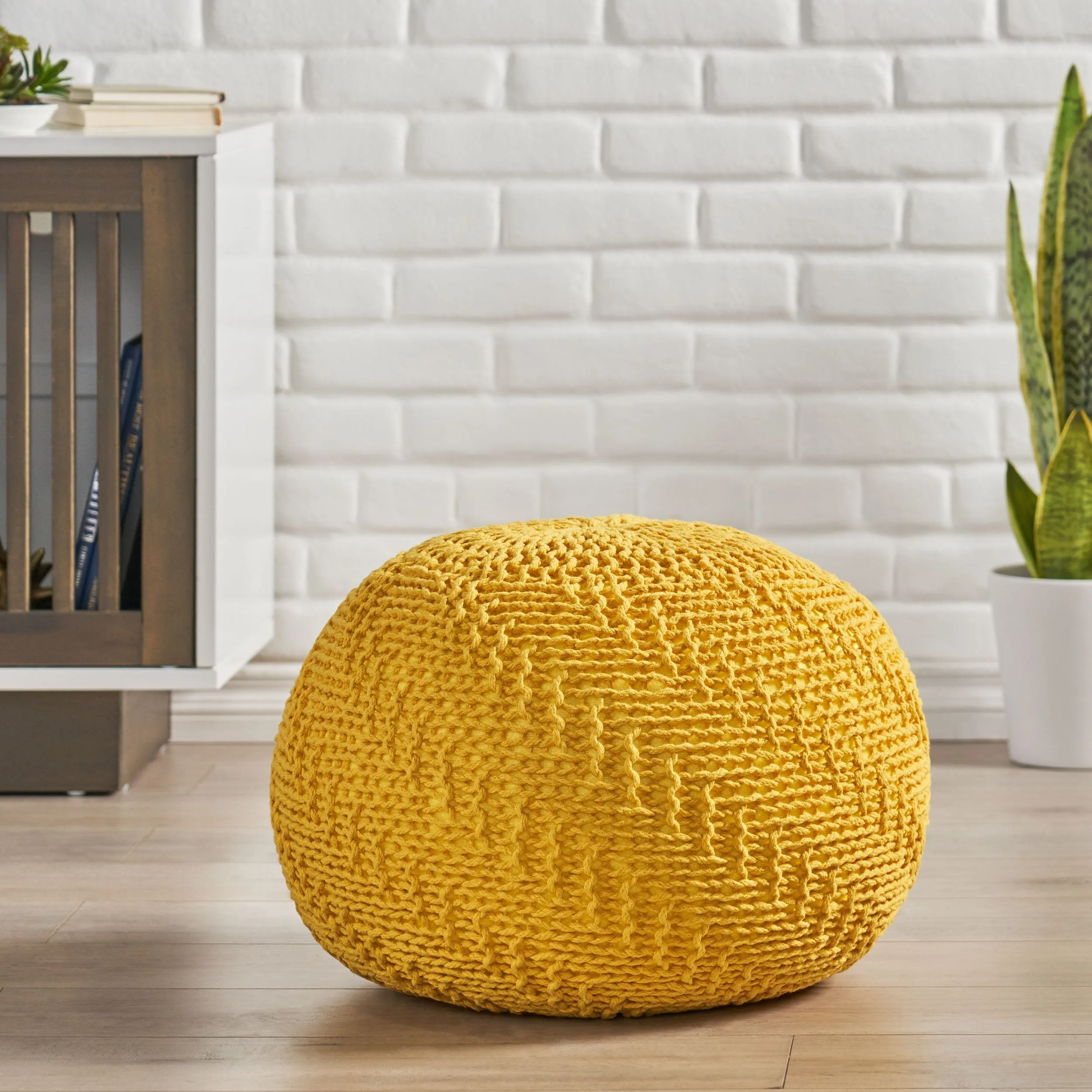 Beryl Modern Knitted Cotton Round Pouf