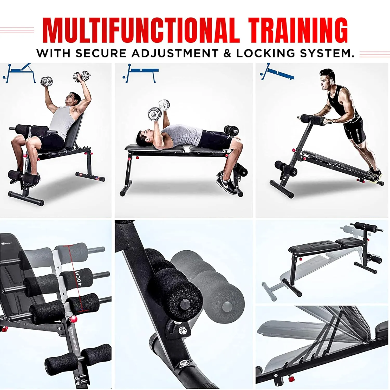 BM-100A Adjustable Multi-functional Bench Press for Home and Gym Max User Weight 130kg with 5 Level Back Rest Incline Secured Adjustments and 8 Level Handlebar Height Adjustment