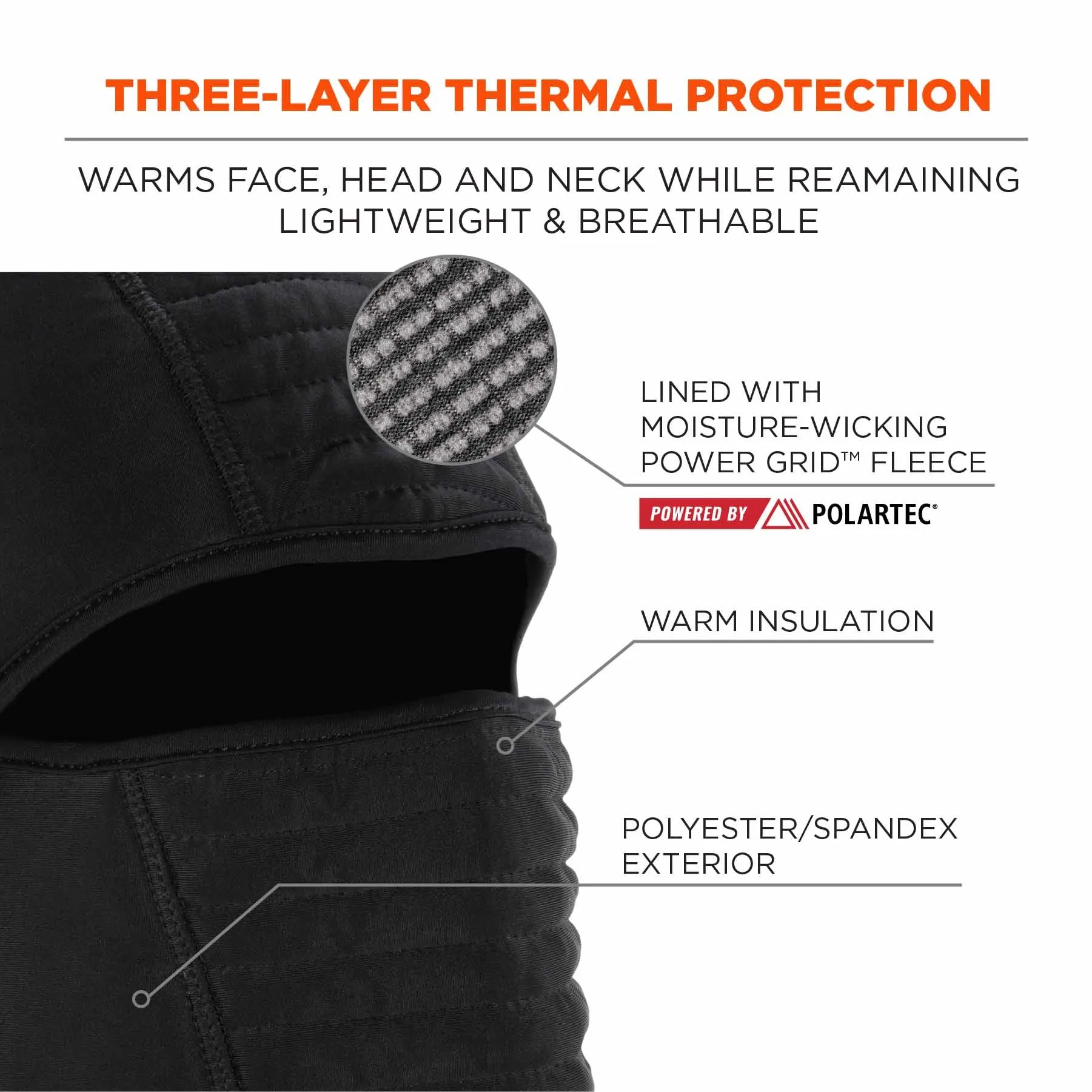 Ergodyne 16955 6955  Black Insulated Balaclava Face Mask 3-Layer