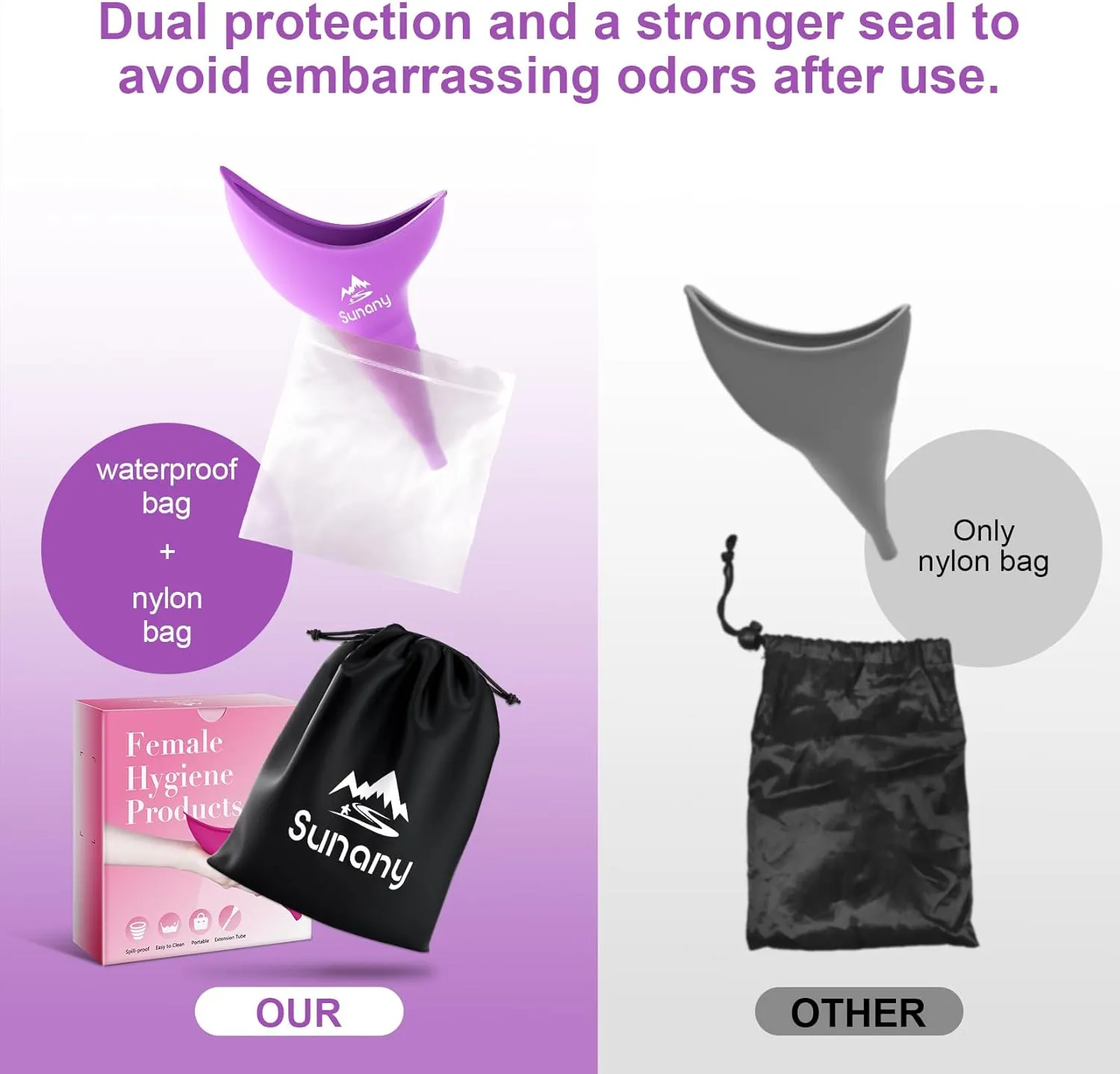 Female Urination Device,Reusable Silicone Female Urinal Foolproof Women Pee Funnel Allows Women to Pee Standing Up,Women's Urinal with Drawstring Bags is The Perfect Companion for Travel and Outdoor