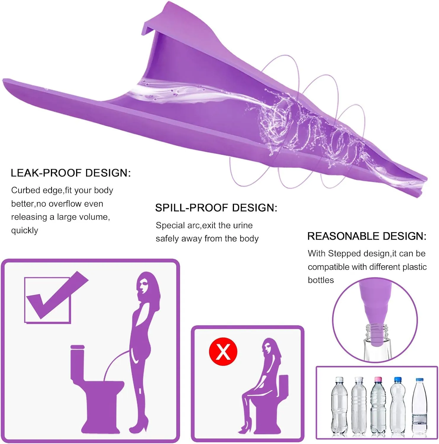 Female Urination Device,Reusable Silicone Female Urinal Foolproof Women Pee Funnel Allows Women to Pee Standing Up,Women's Urinal with Drawstring Bags is The Perfect Companion for Travel and Outdoor