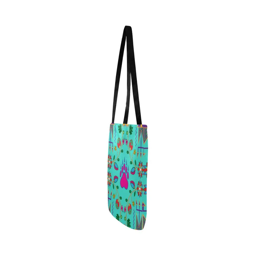 Geometric Floral Fall-Sky Reusable Shopping Bag (Two sides)