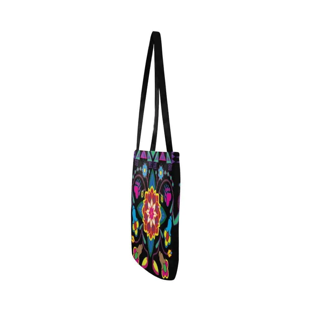 Geometric Floral Winter-Black Reusable Shopping Bag (Two sides)