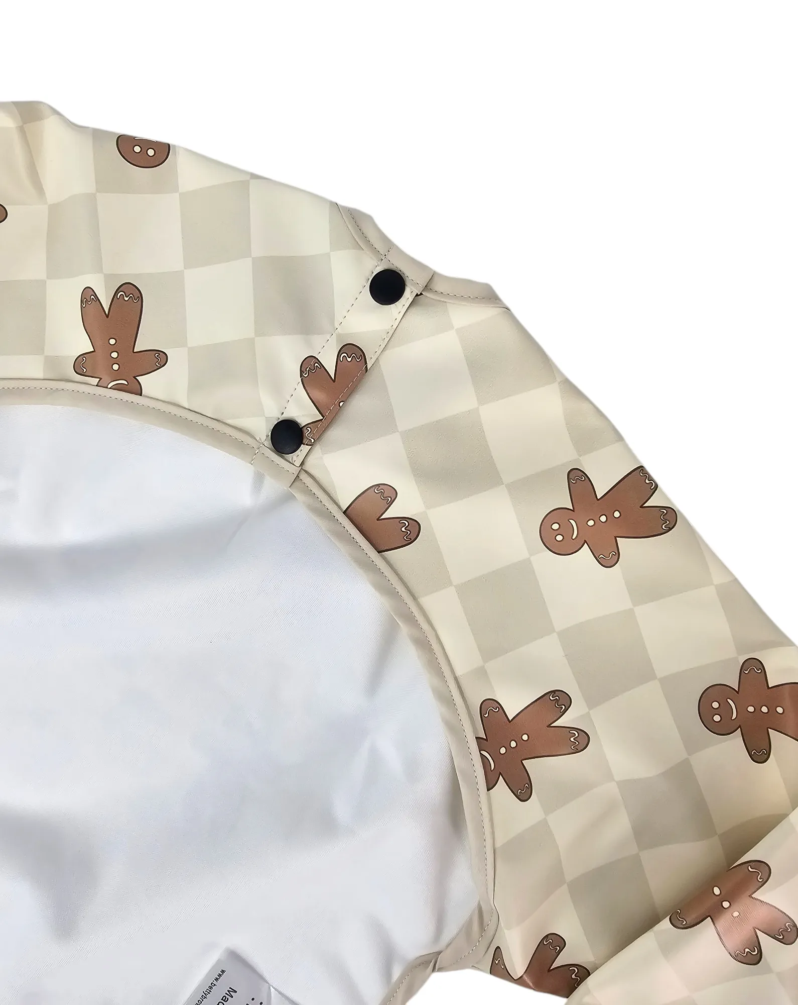 Gingham Gingerbread Man Christmas Print Waterproof Bib with Sleeves