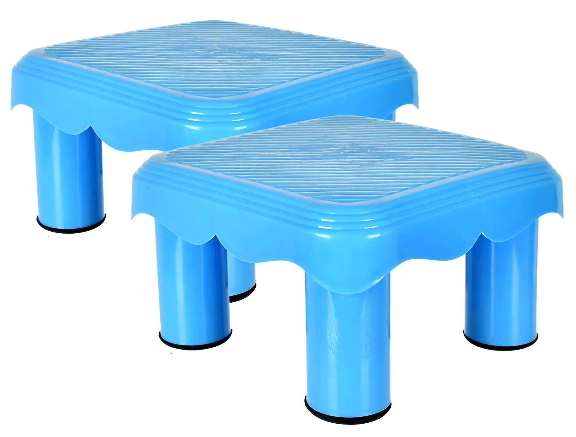 Heart Home Portable,Lightweight, Comfortable Plastic Seating Stool/Patla, Pack of 2 (Blue)