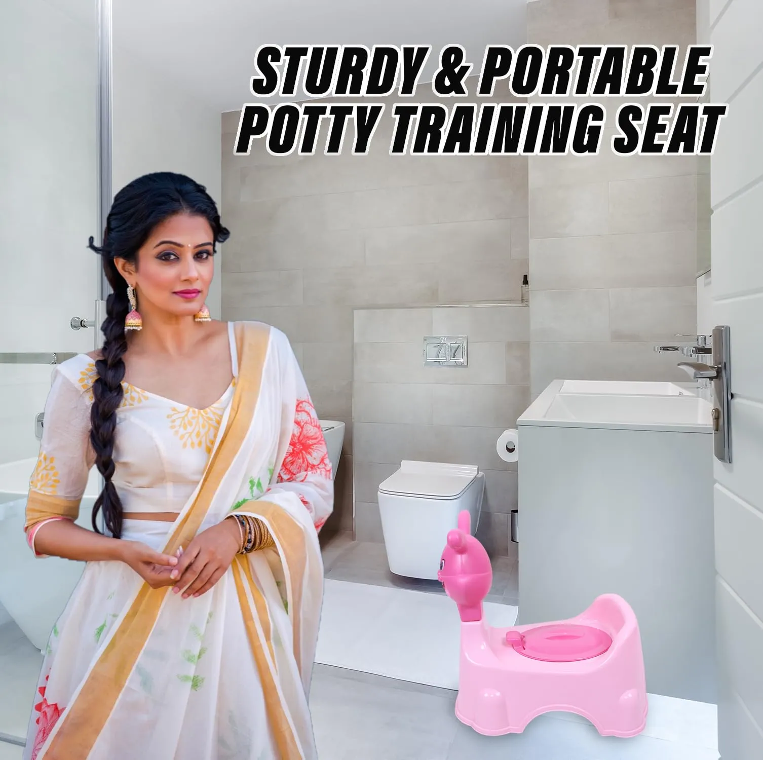 Heart Home Potty Toilet Trainer Seat | Plastic Potty Training Seat | Baby Potty Seat | Potty Seat For Child | Potty Training Seat for Kids | Rabbit Design | Pink