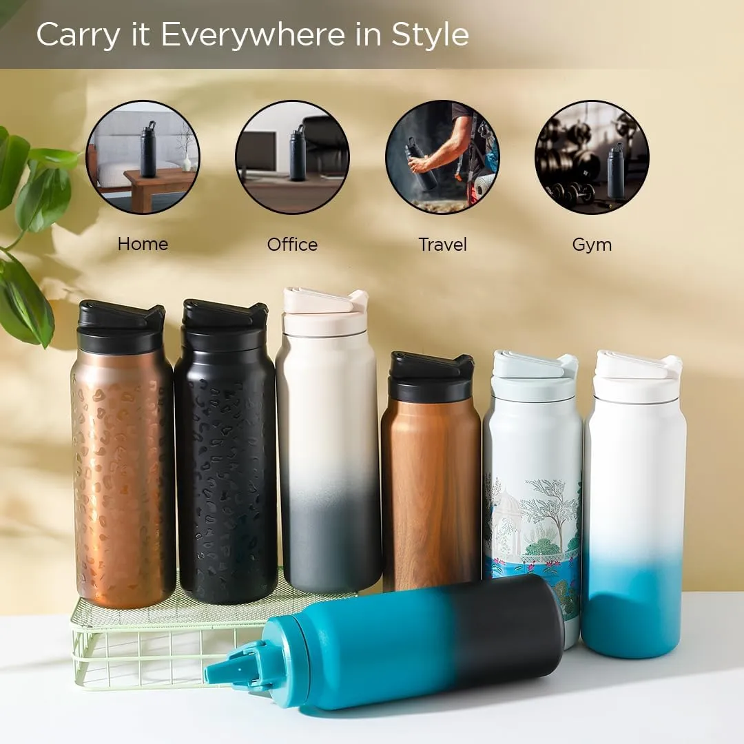 Heart Home Water Bottle | Vacuum Insulated Travel Bottle | Gym Water Bottle | Hot & Cold Water Bottle | Printed Bottle with Sipper Cap | DA230807 | 900 ML | Gray