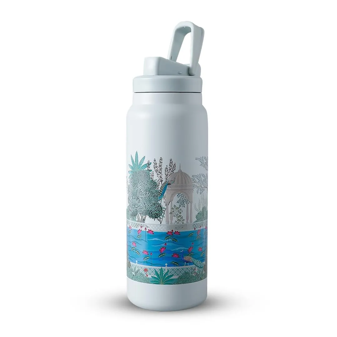 Heart Home Water Bottle | Vacuum Insulated Travel Bottle | Gym Water Bottle | Hot & Cold Water Bottle | Printed Bottle with Sipper Cap | DA230807 | 900 ML | Gray