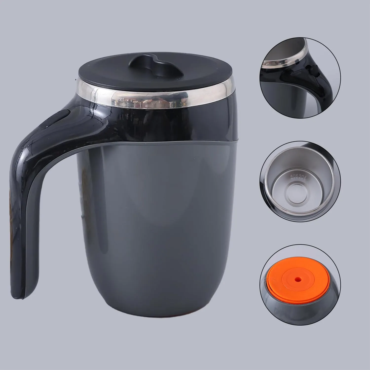 Homestic Anti-Fall Insulated Coffee Mug with Suction Bottom | Leak-Proof Stainless Steel Tumbler | Coffee Mug with Lid and Handle | 500 ML | Black