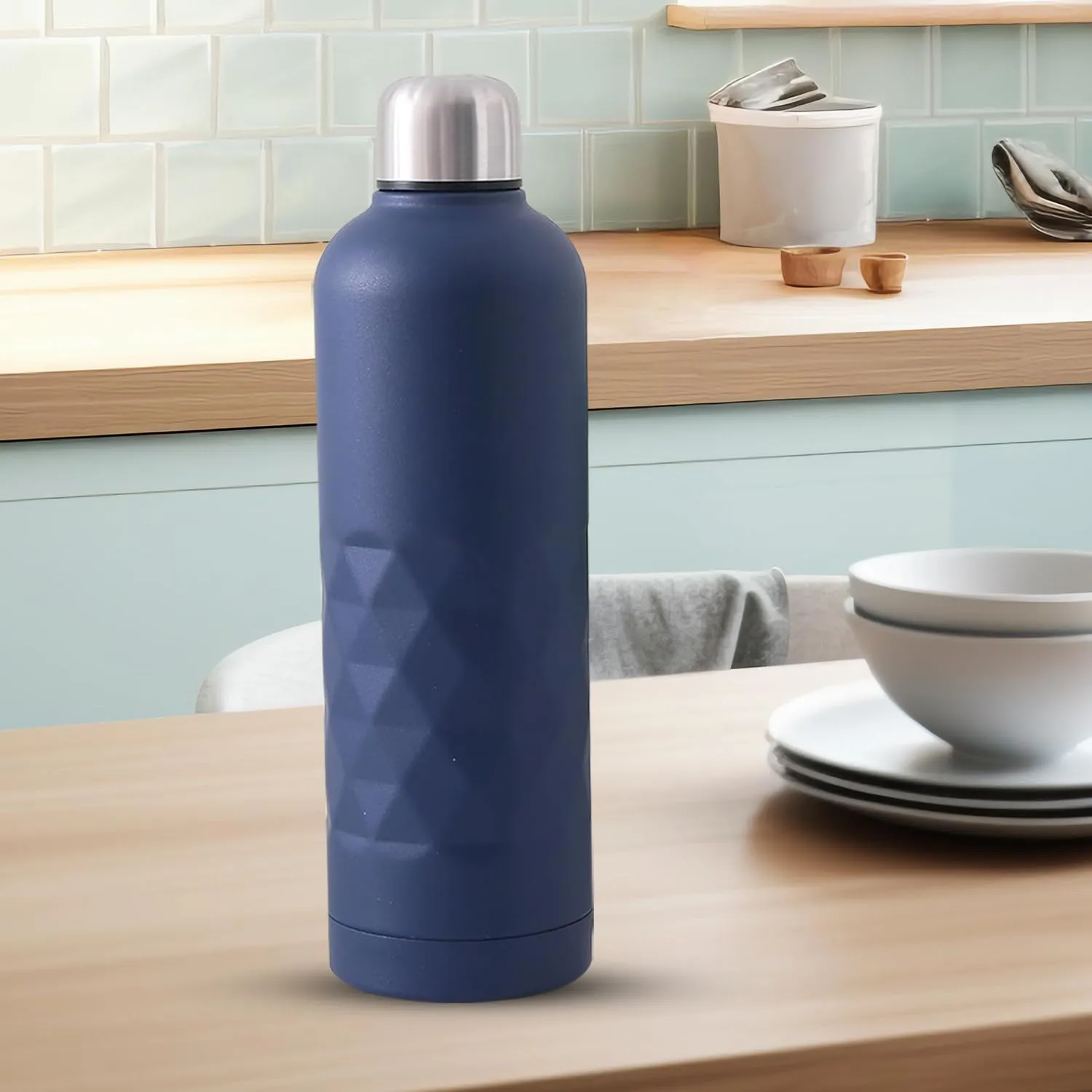 Homestic Vacuum Insulated Water Bottle | Stainless Steel Water Bottle | Hot & Cold Water Bottle | Leakproof, BPA Free, Rustproof | 750 ML | Dark Blue