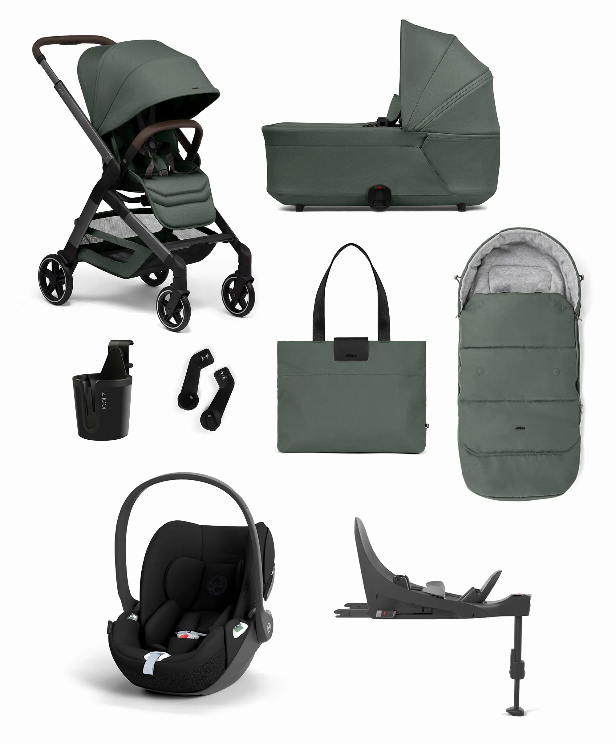 Joolz Hub² Pushchair Bundle with Cybex Cloud T Car Seat & Base (8 Piece) - Forest Green