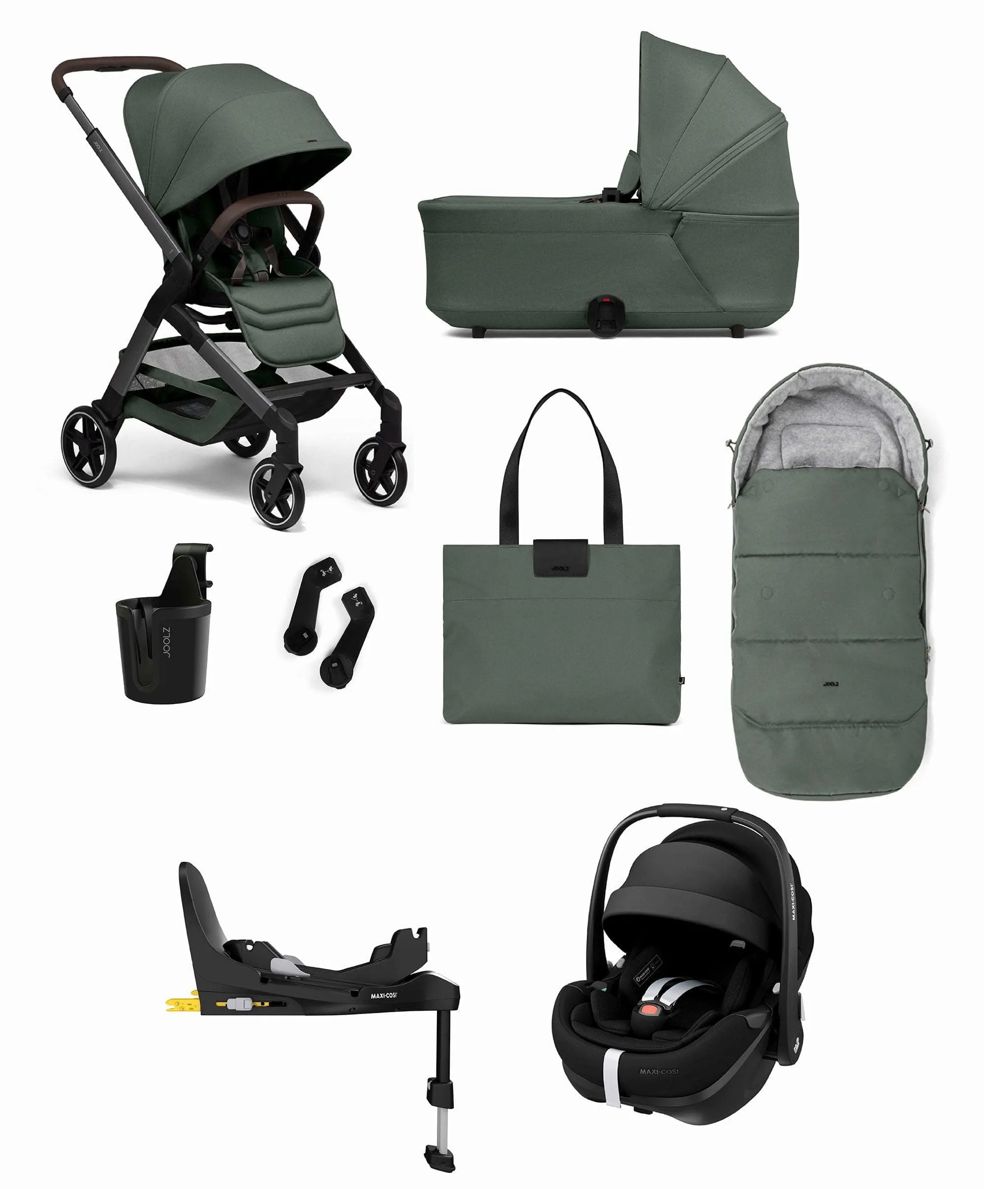 Joolz Hub² Pushchair Bundle with Maxi-Cosi Pebble 360 Pro² Car Seat & Base (8 Piece) – Forest Green