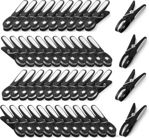 KEPLIN 48-Pack Black Clothes Pegs with Metal Springs | Strong Grip, Mark-Free Design, UV-Resistant Plastic for Indoor & Outdoor Use