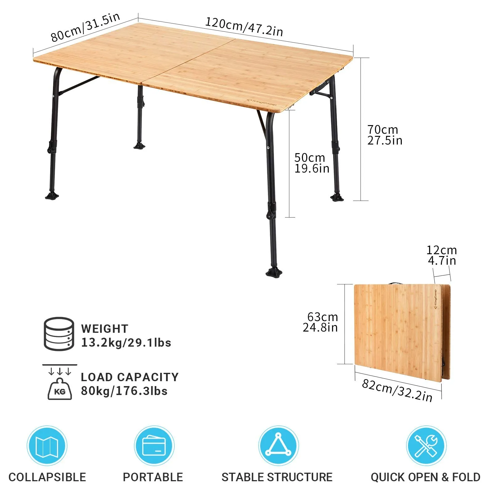 KingCamp Bamboo 4-6 People Folding Table