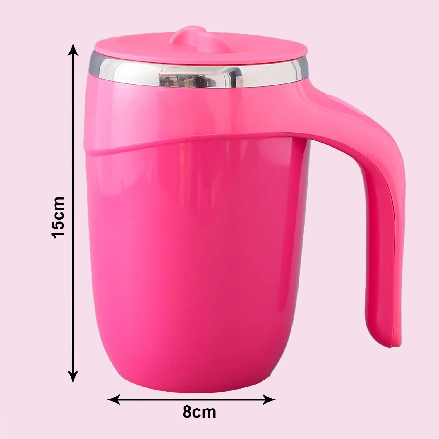 Kuber Industries Anti-Fall Insulated Coffee Tumbler |Suction Bottom | Leak-Proof Stainless Steel Mug|with Lid and Handle | 500 ML | Pink