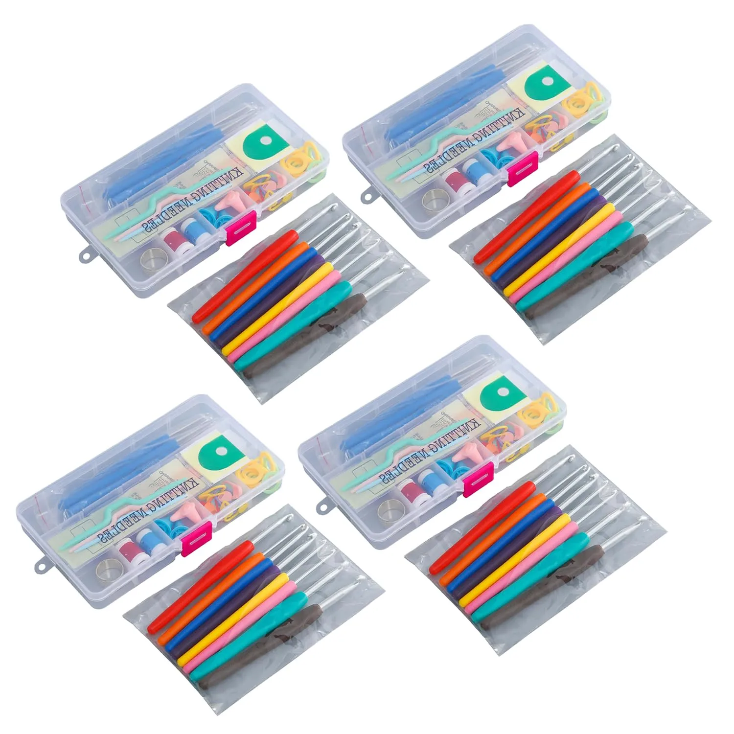 Kuber Industries Crochet Hook Needle Set of 53 With Case|Ergonomic Sewing Knitting Needle Kit-pack of 4 (Transparent)