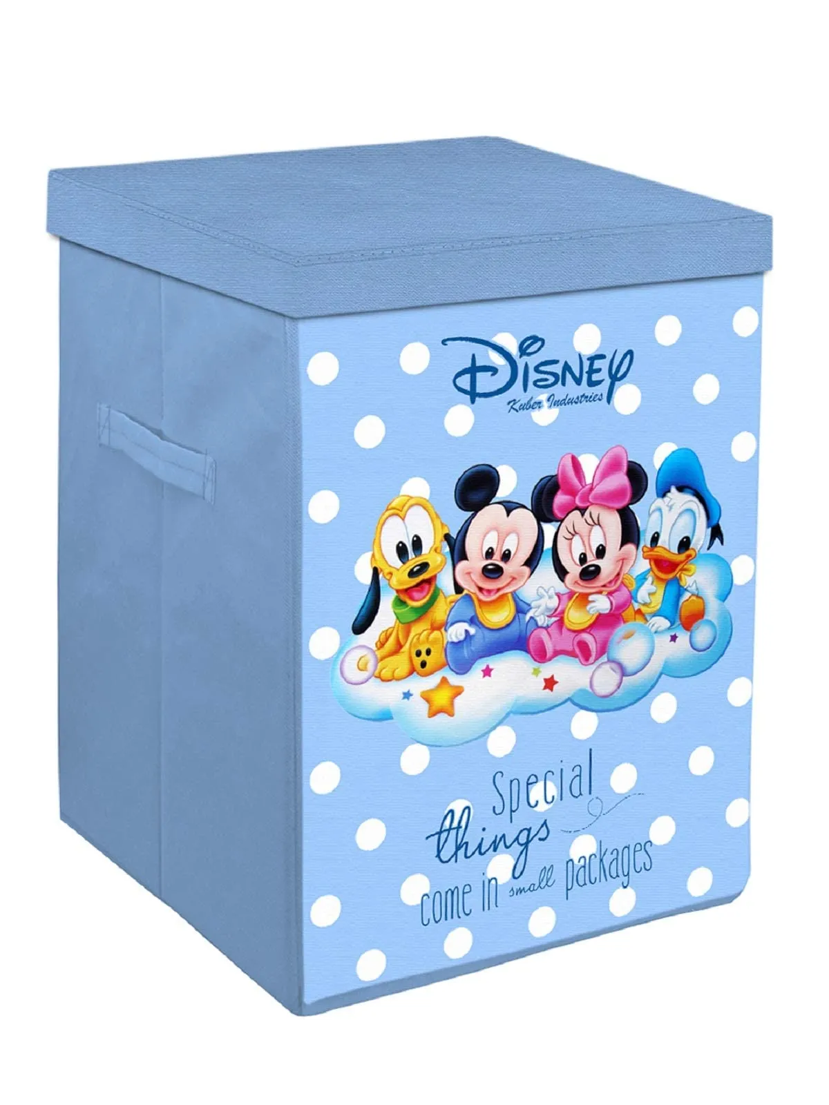 Kuber Industries Disney Kids Team Mickey Print Non Woven Fabric Foldable Laundry Basket|Toy Storage Basket|Cloth Storage Basket With Lid & Handles (Royal Blue)