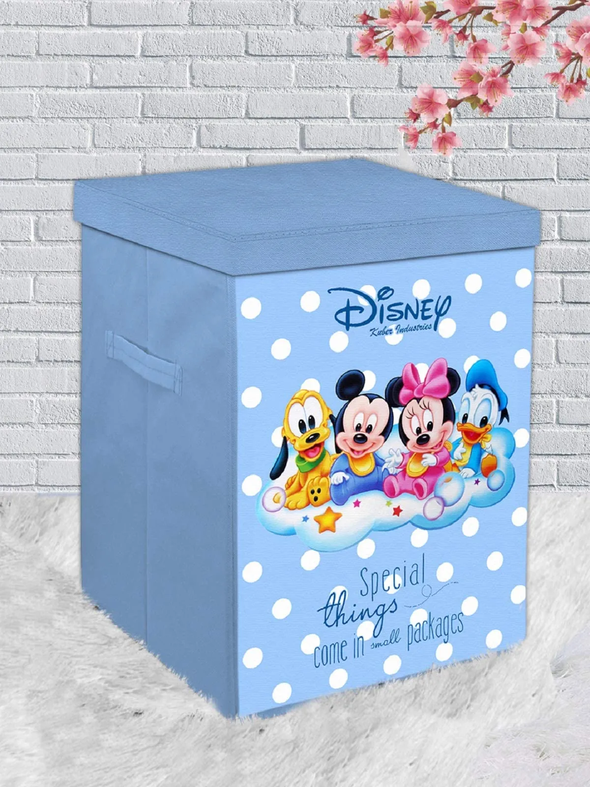 Kuber Industries Disney Kids Team Mickey Print Non Woven Fabric Foldable Laundry Basket|Toy Storage Basket|Cloth Storage Basket With Lid & Handles (Royal Blue)