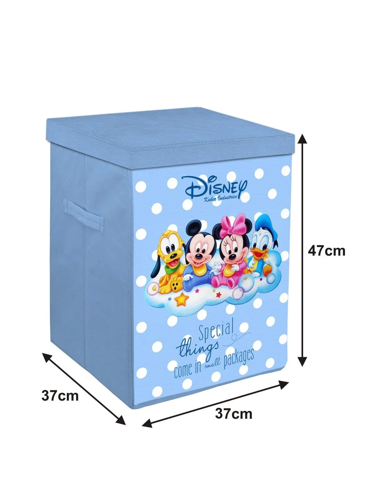 Kuber Industries Disney Kids Team Mickey Print Non Woven Fabric Foldable Laundry Basket|Toy Storage Basket|Cloth Storage Basket With Lid & Handles (Royal Blue)