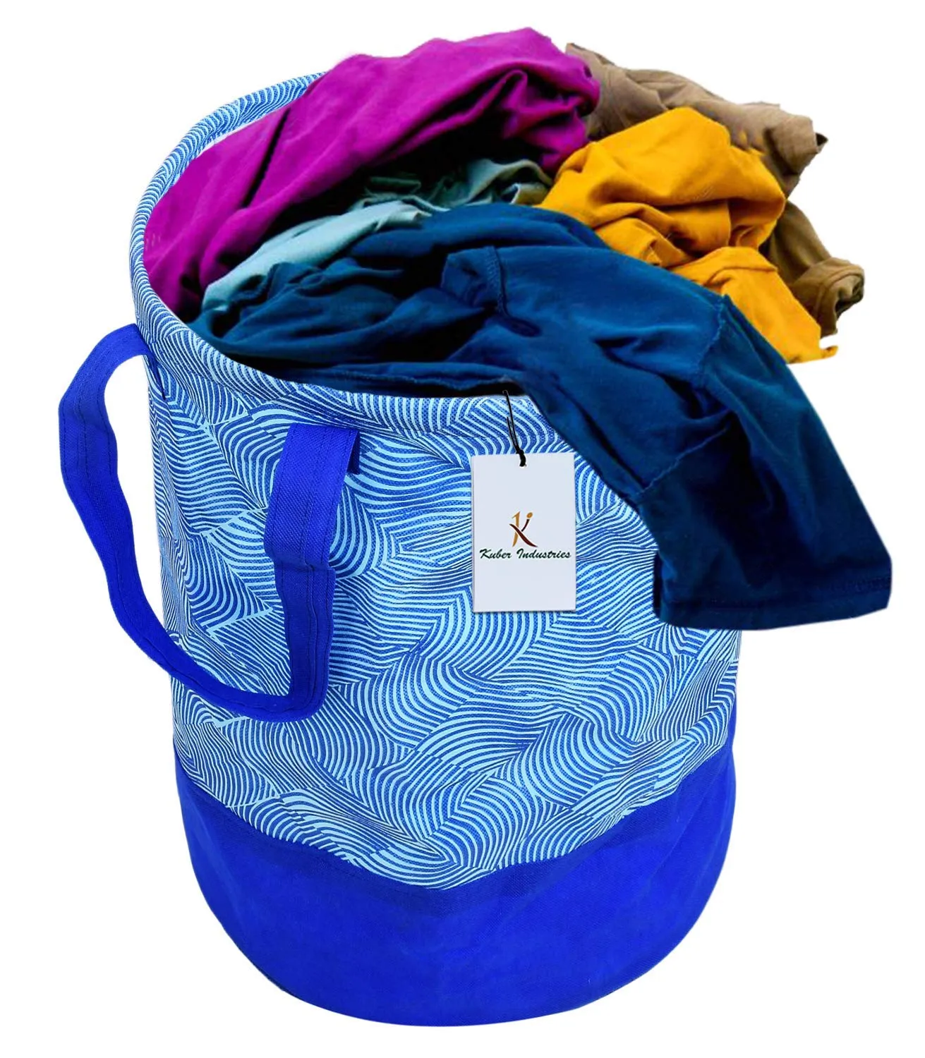 Kuber Industries Laheriya Printed Waterproof Canvas Laundry Bag|Toy Storage|Laundry Basket Organizer 45 L |Pack of 2 (Blue)