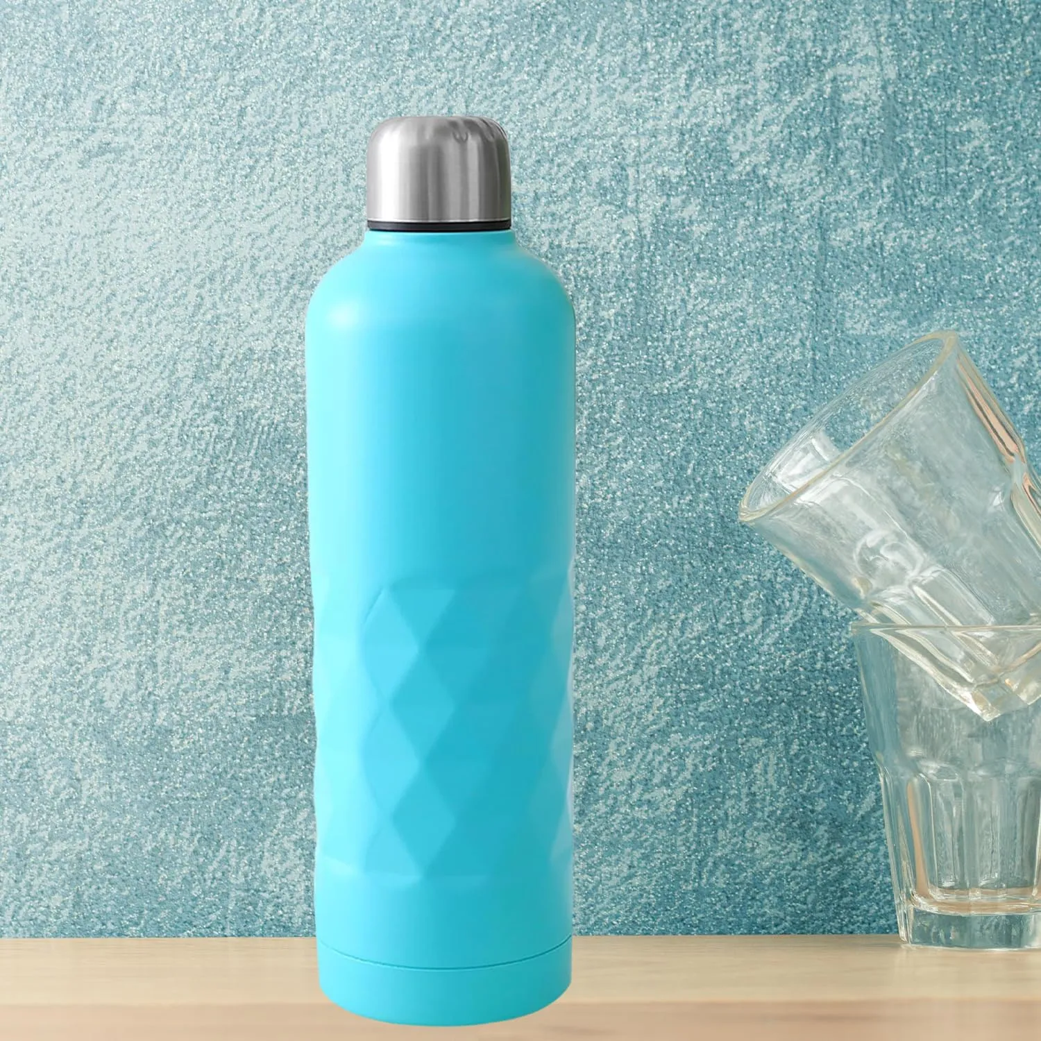 Kuber Industries Pack of 2 Vacuum Insulated Water Bottle | Stainless Steel Water Bottle | Hot & Cold Water Bottle | Leakproof, BPA Free, Rustproof | 750 ML | Light Blue