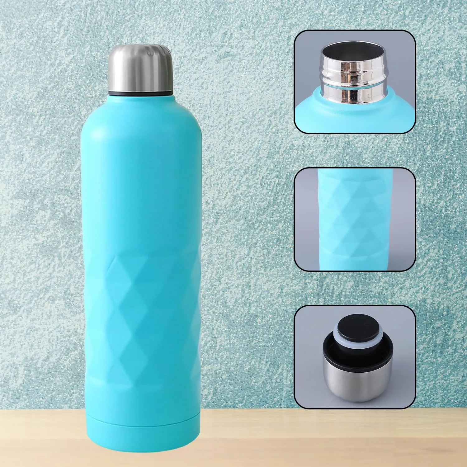 Kuber Industries Pack of 2 Vacuum Insulated Water Bottle | Stainless Steel Water Bottle | Hot & Cold Water Bottle | Leakproof, BPA Free, Rustproof | 750 ML | Light Blue