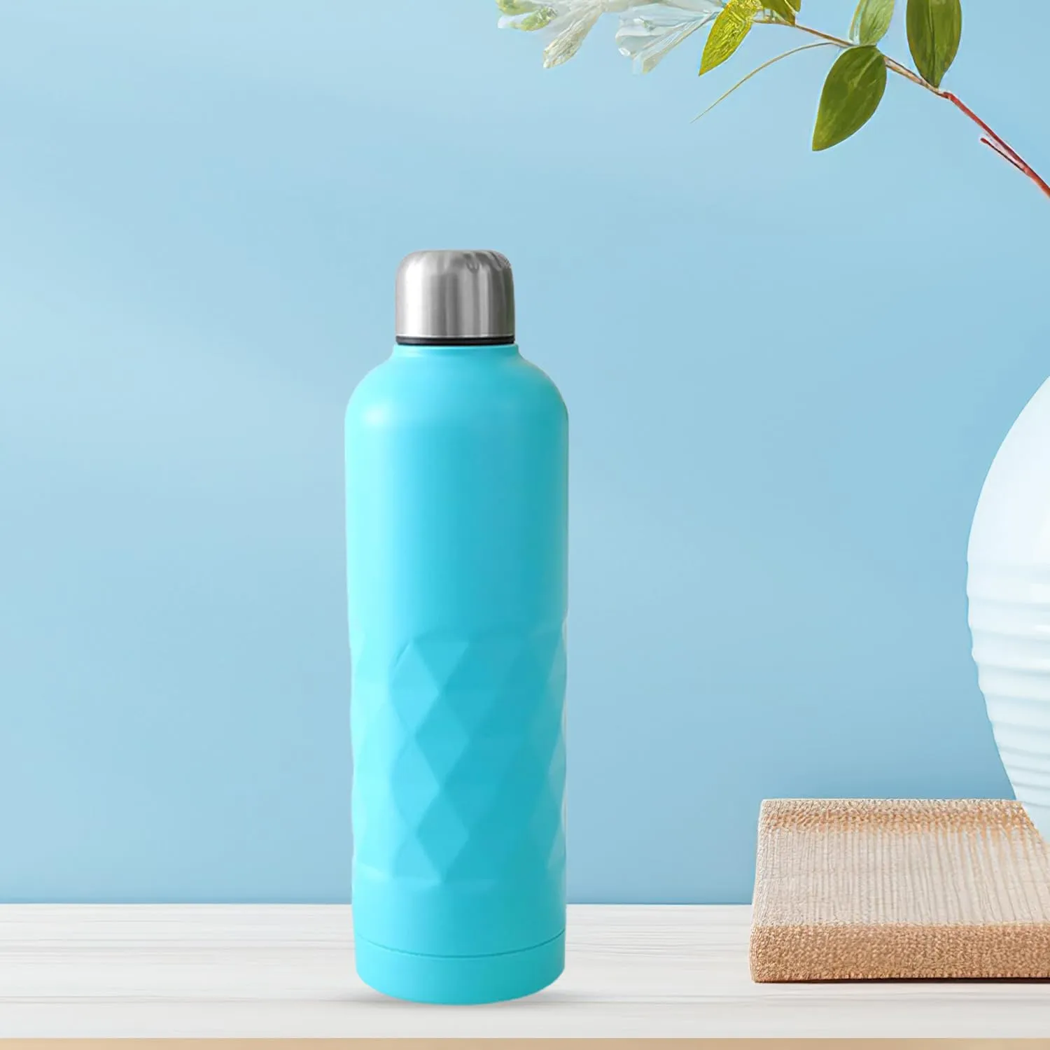 Kuber Industries Pack of 2 Vacuum Insulated Water Bottle | Stainless Steel Water Bottle | Hot & Cold Water Bottle | Leakproof, BPA Free, Rustproof | 750 ML | Light Blue