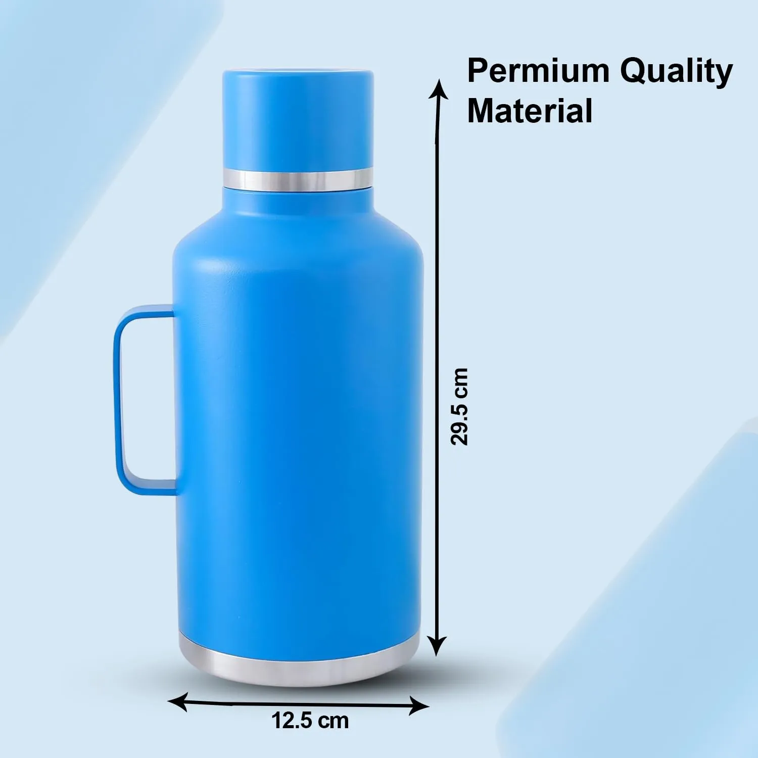 Kuber Industries Pack of 3 Vacuum Insulated Water Bottle | Stainless Steel Water Bottle with Handle | Hot & Cold Water Bottle | Leakproof, BPA Free, Rustproof | 2000 ML | Blue