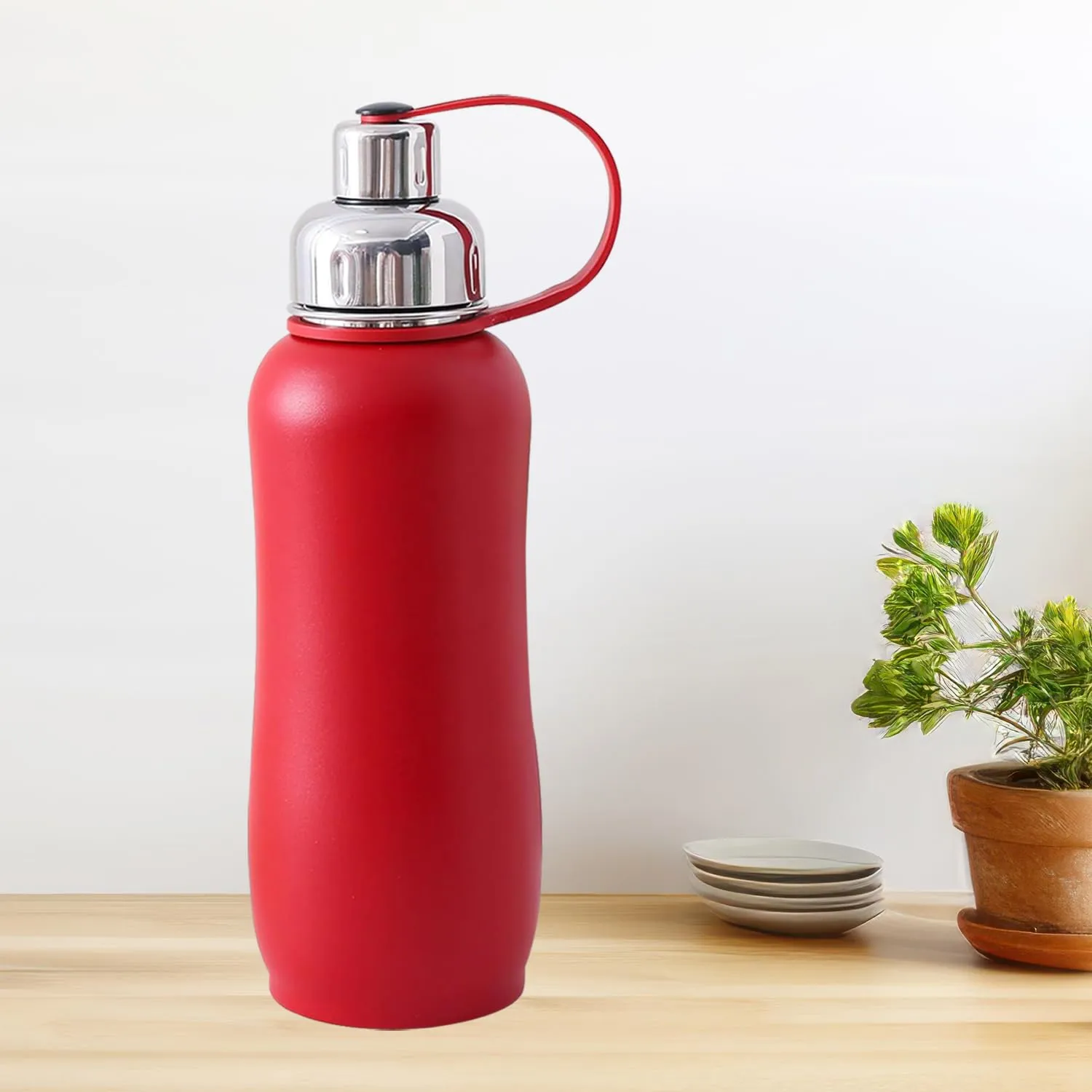 Kuber Industries Pack of 4 Vacuum Insulated Water Bottle| Stainless Steel Sipper Water Bottle | Hot & Cold Water Bottle | Leakproof, BPA Free, Rustproof | 750 ML | Red