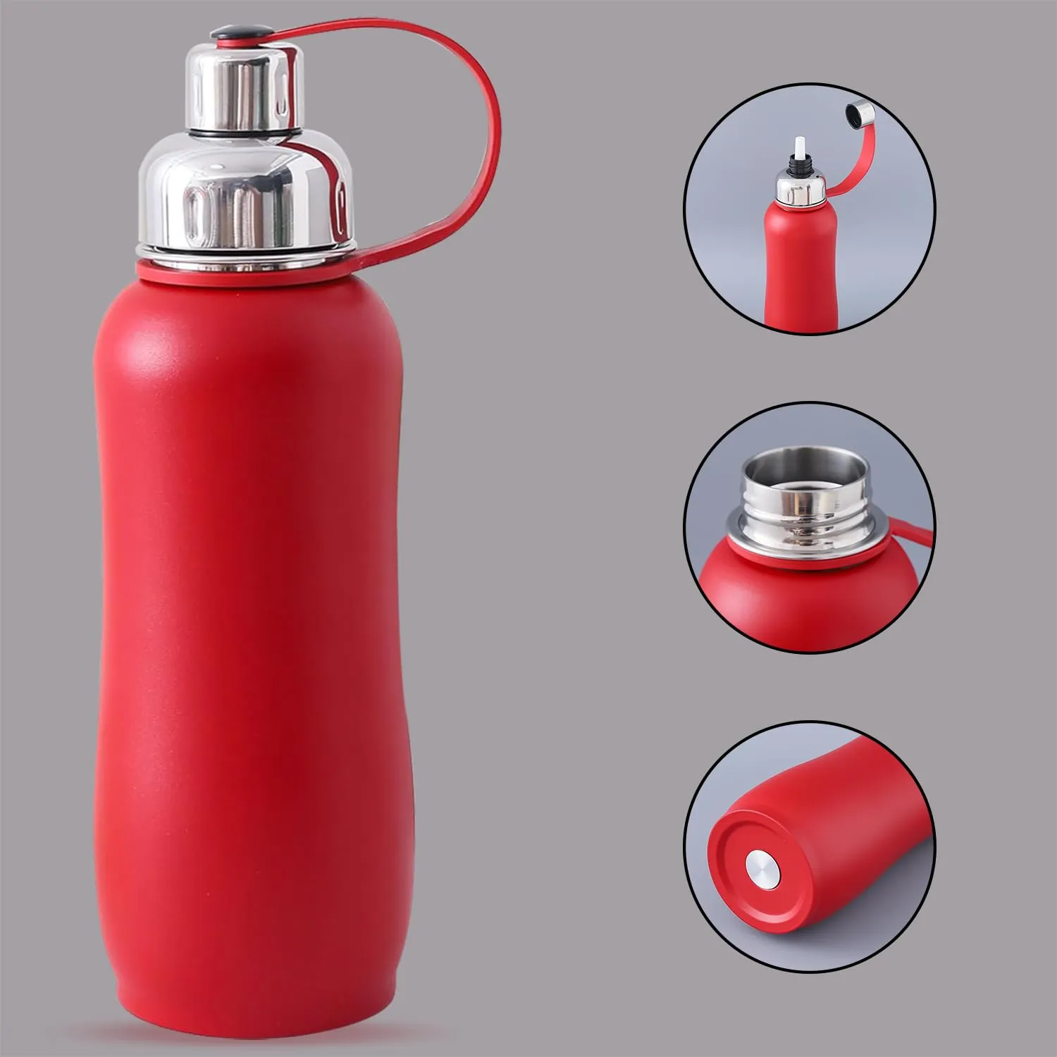 Kuber Industries Pack of 4 Vacuum Insulated Water Bottle| Stainless Steel Sipper Water Bottle | Hot & Cold Water Bottle | Leakproof, BPA Free, Rustproof | 750 ML | Red