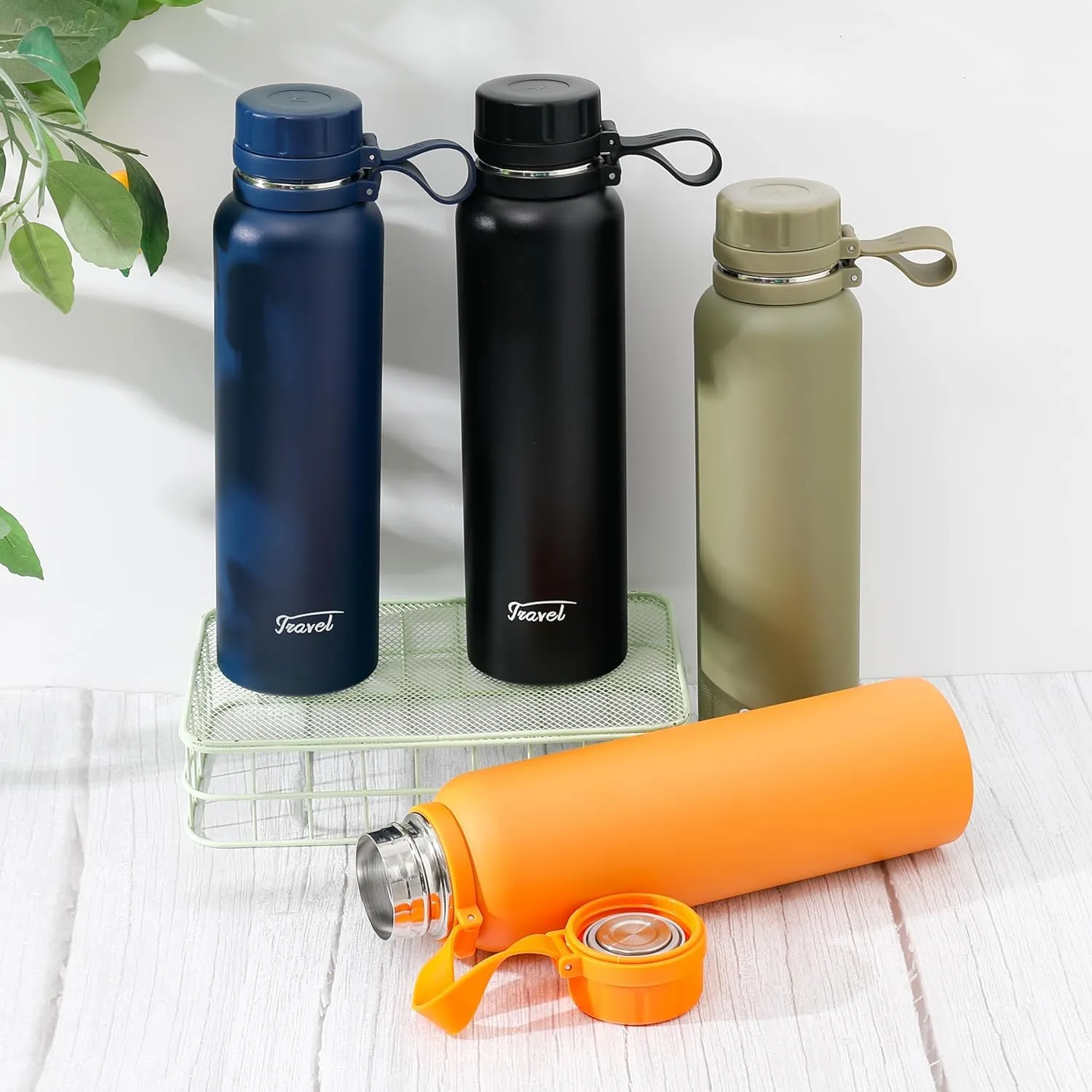 Kuber Industries Pack of 4 Vacuum Insulated Water Bottle | Stainless Steel Water Bottle | Hot & Cold Water Bottle | Leakproof, BPA Free, Rustproof | 1100 ML | Navy Blue