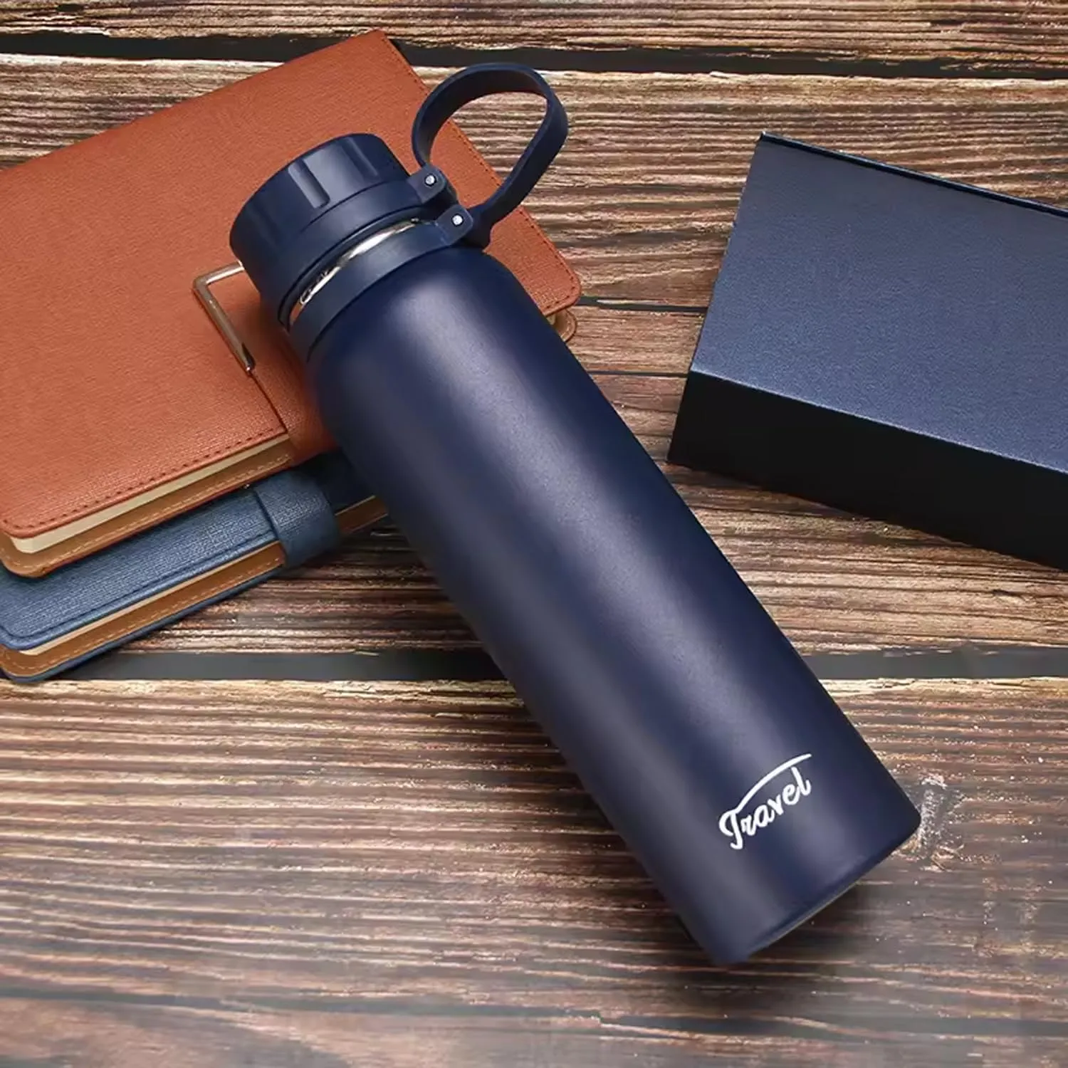 Kuber Industries Pack of 4 Vacuum Insulated Water Bottle | Stainless Steel Water Bottle | Hot & Cold Water Bottle | Leakproof, BPA Free, Rustproof | 1100 ML | Navy Blue