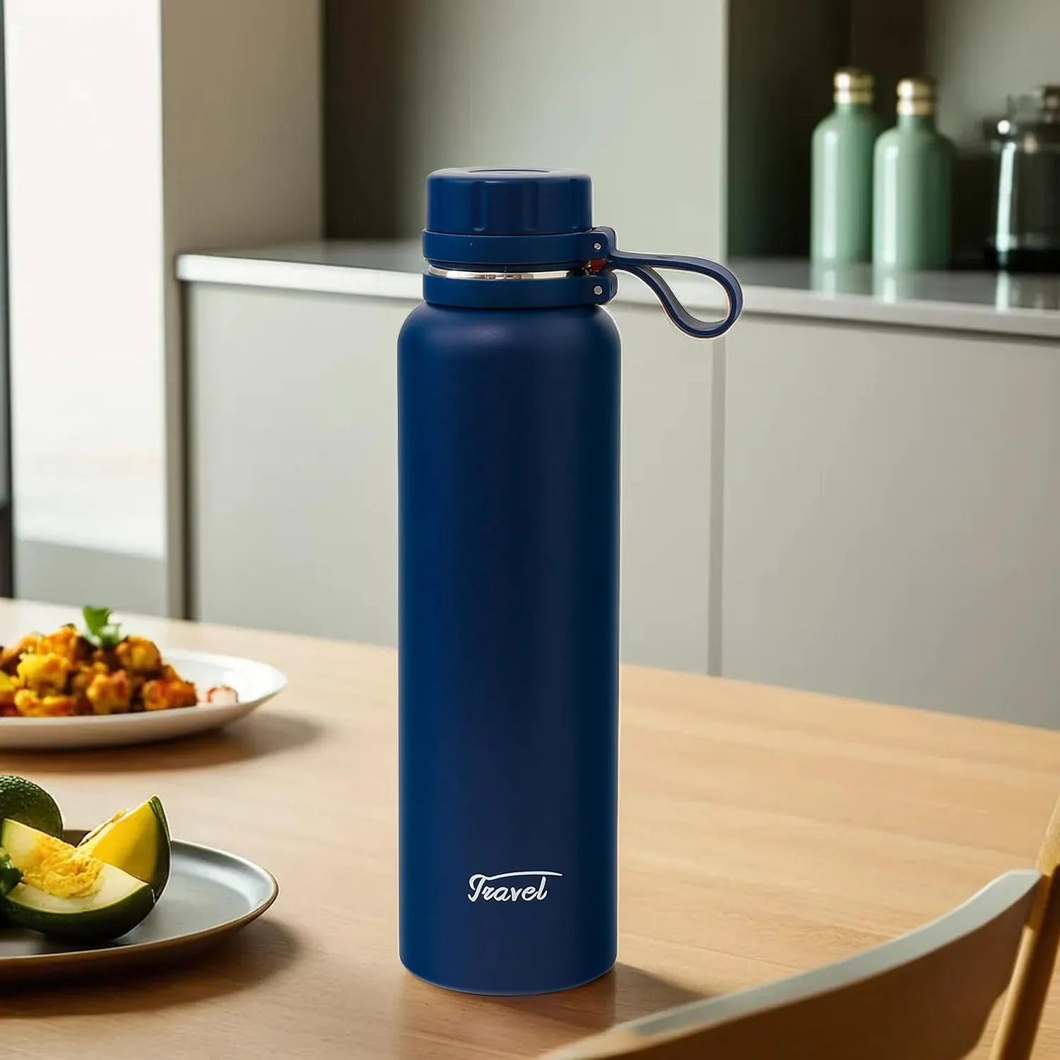 Kuber Industries Pack of 4 Vacuum Insulated Water Bottle | Stainless Steel Water Bottle | Hot & Cold Water Bottle | Leakproof, BPA Free, Rustproof | 1100 ML | Navy Blue