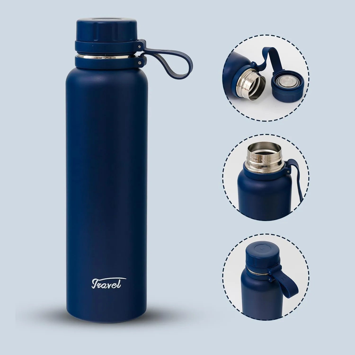 Kuber Industries Pack of 4 Vacuum Insulated Water Bottle | Stainless Steel Water Bottle | Hot & Cold Water Bottle | Leakproof, BPA Free, Rustproof | 1100 ML | Navy Blue