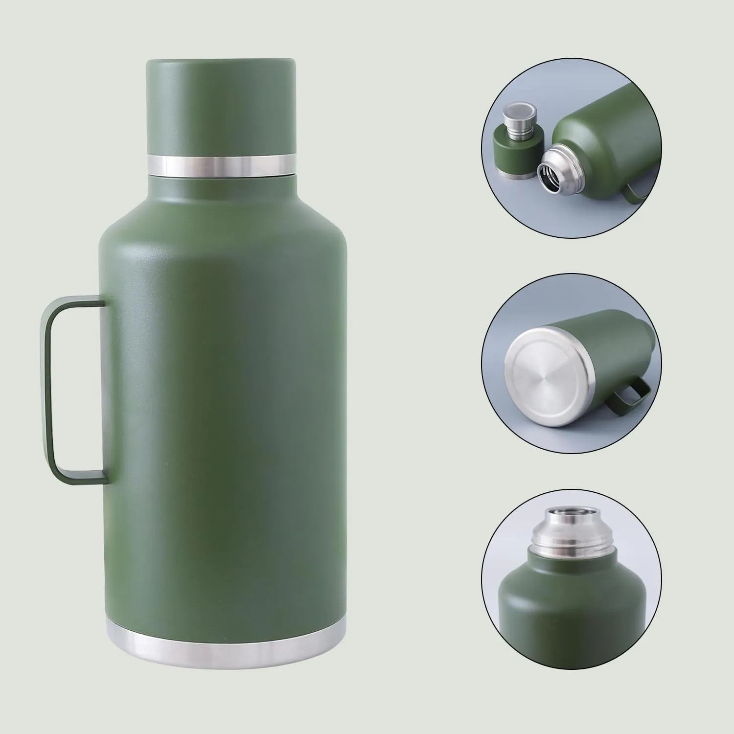 Kuber Industries Pack of 4 Vacuum Insulated Water Bottle | Stainless Steel Water Bottle with Handle | Hot & Cold Water Bottle | Leakproof, BPA Free, Rustproof | 2000 ML | Green