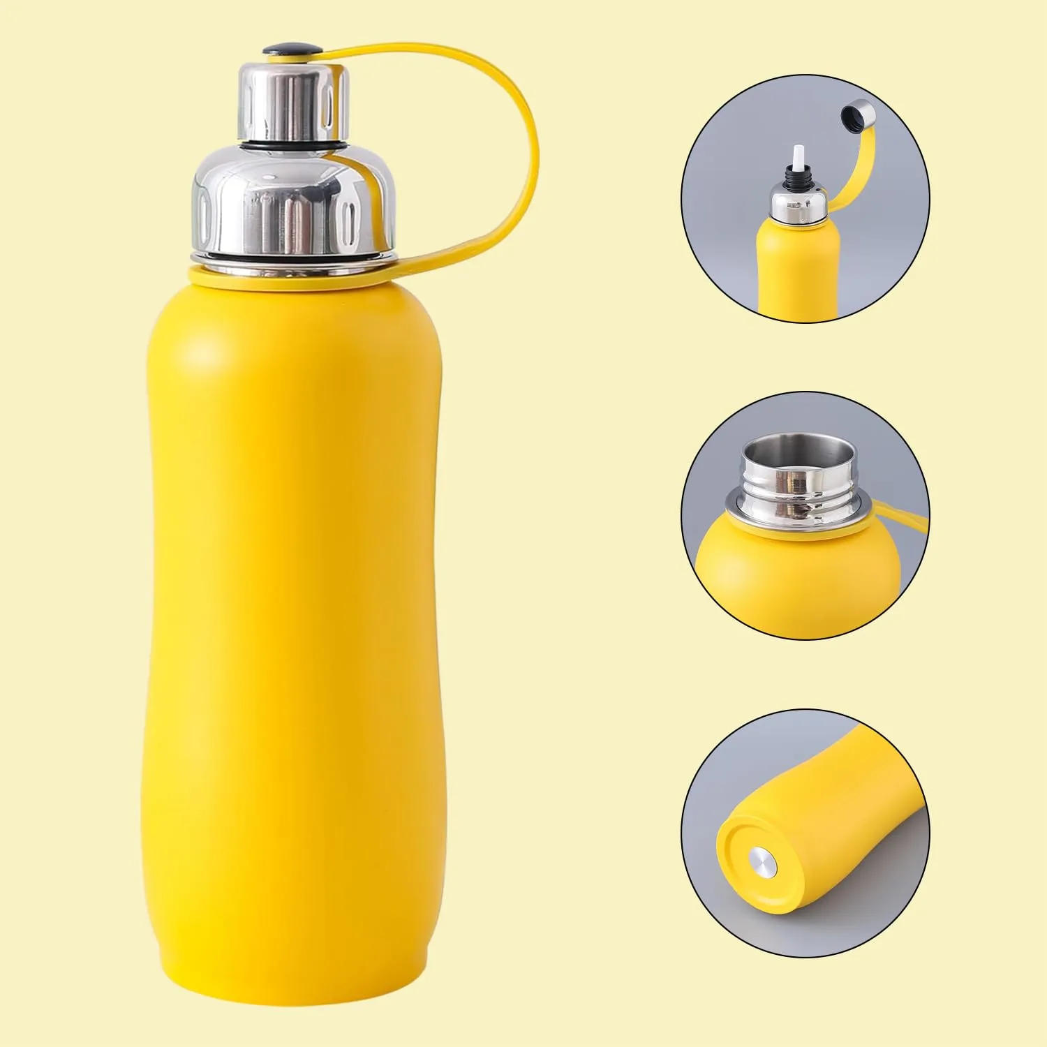 Kuber Industries Pack of 5 Vacuum Insulated Water Bottle| Stainless Steel Sipper Water Bottle | Hot & Cold Water Bottle | Leakproof, BPA Free, Rustproof | 750 ML | Yellow