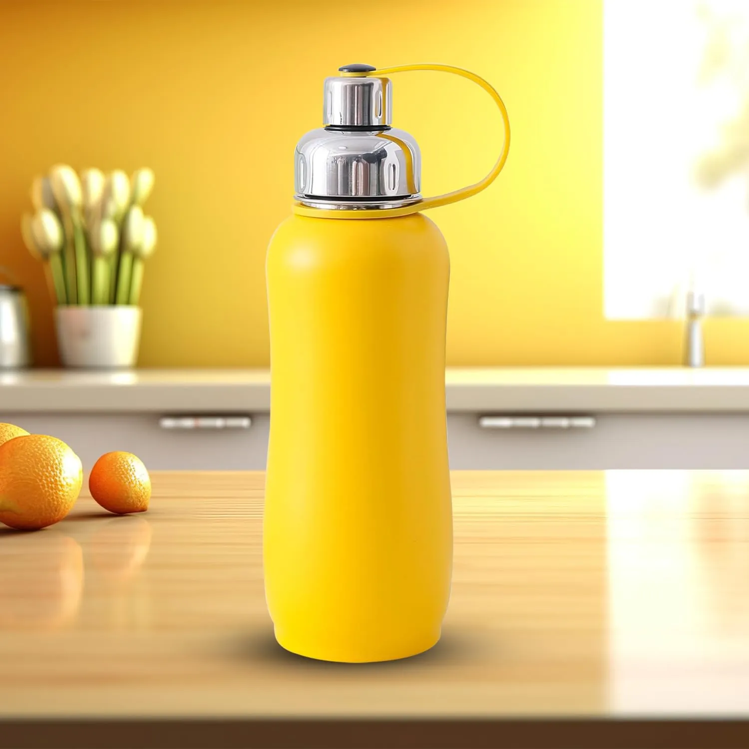 Kuber Industries Pack of 5 Vacuum Insulated Water Bottle| Stainless Steel Sipper Water Bottle | Hot & Cold Water Bottle | Leakproof, BPA Free, Rustproof | 750 ML | Yellow